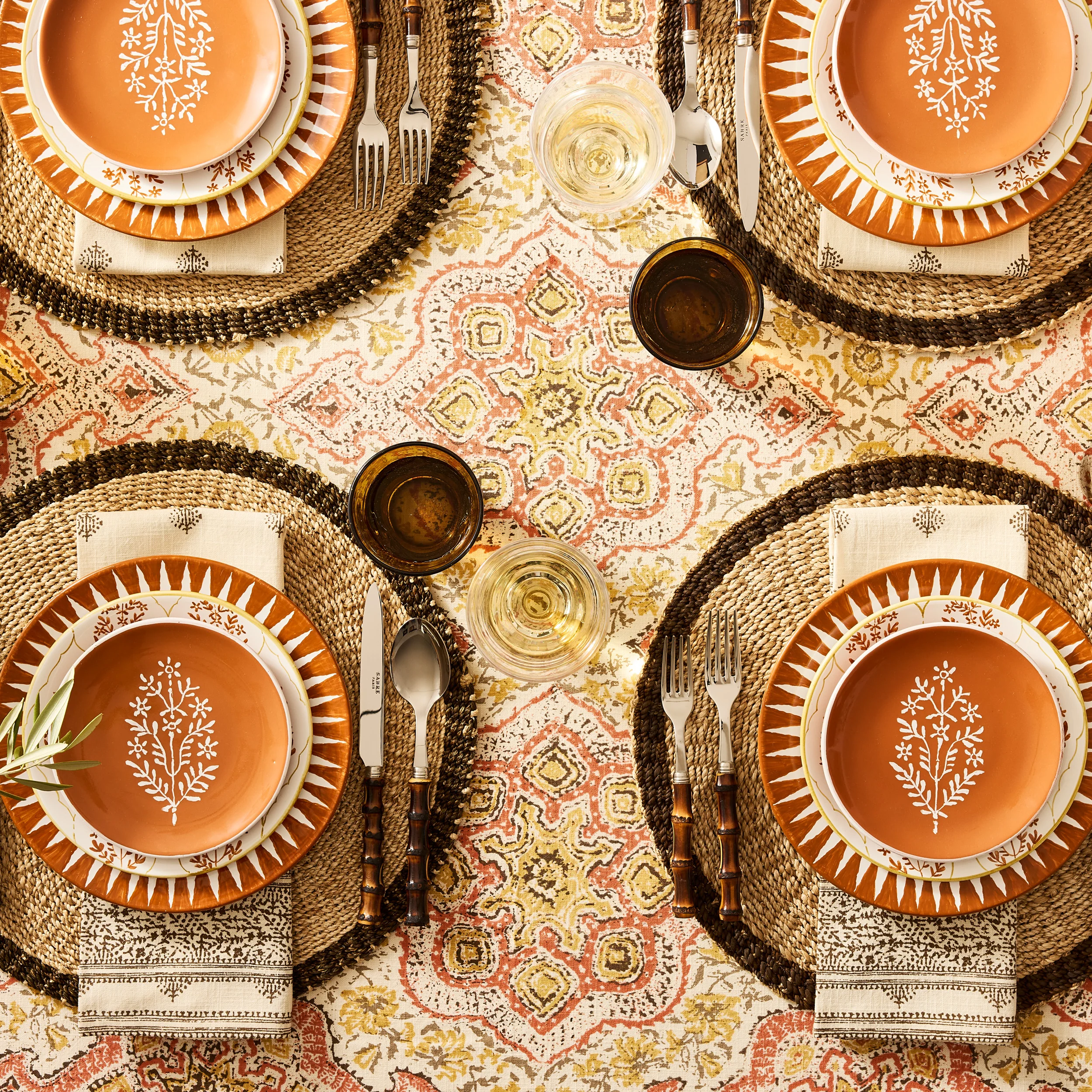 Peter Dunham + Hudson Grace Chocolate Brown Fez Stripe Printed Natural Napkin - Image 2