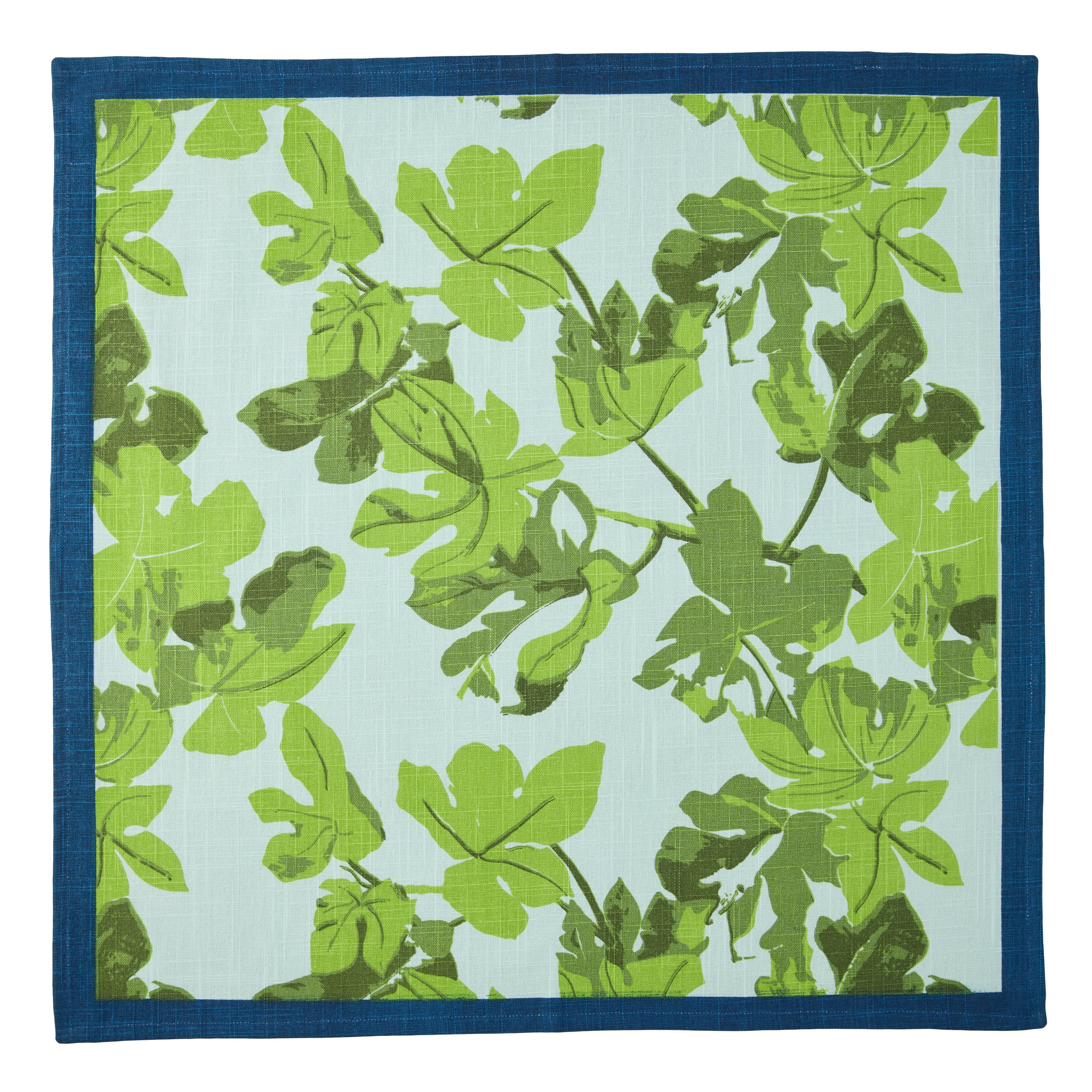 Peter Dunham + Hudson Grace Green Fig Leaf Printed Blue Napkin with Blue Border - Image 3