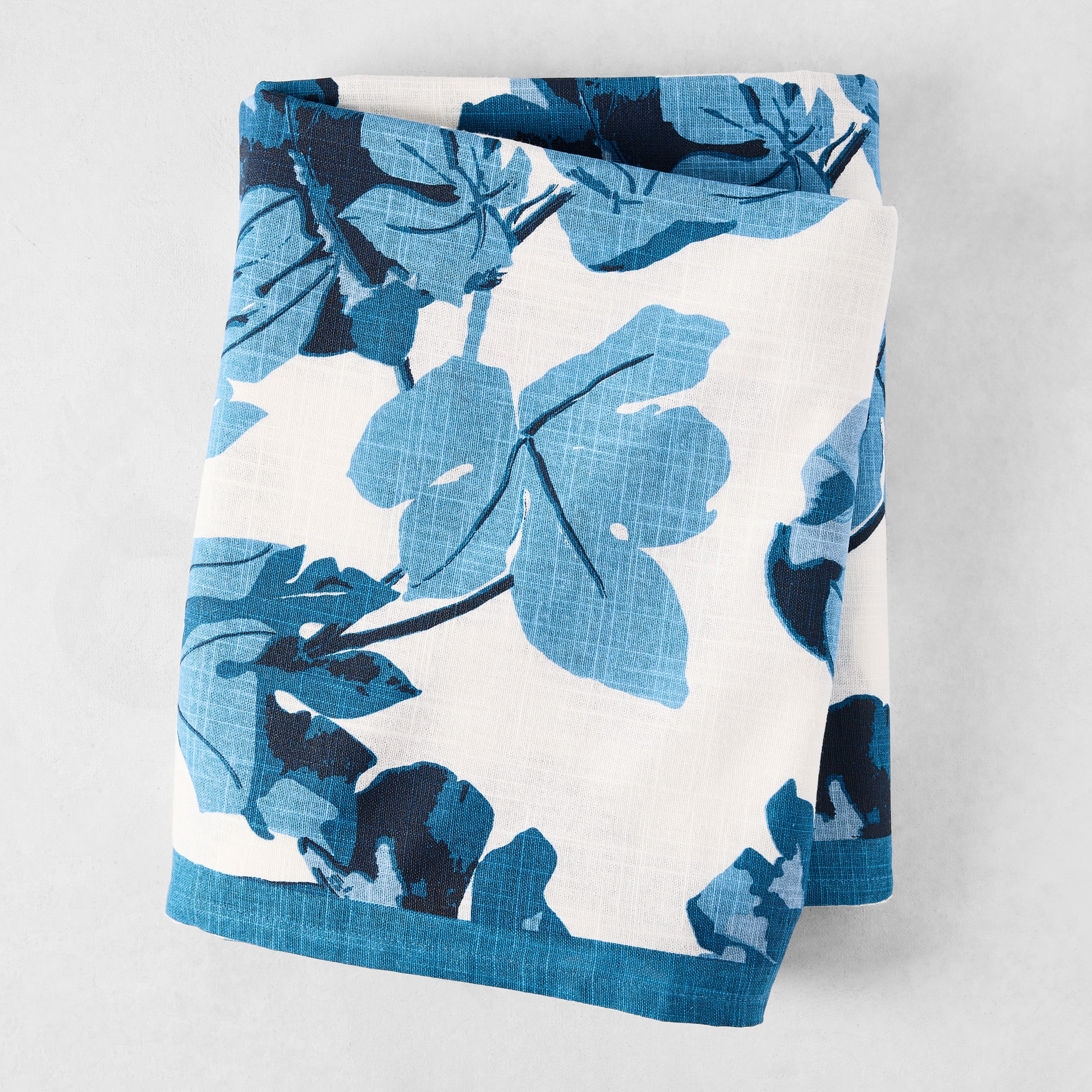 Peter Dunham + Hudson Grace Blue Fig Leaf Printed White Tablecloth