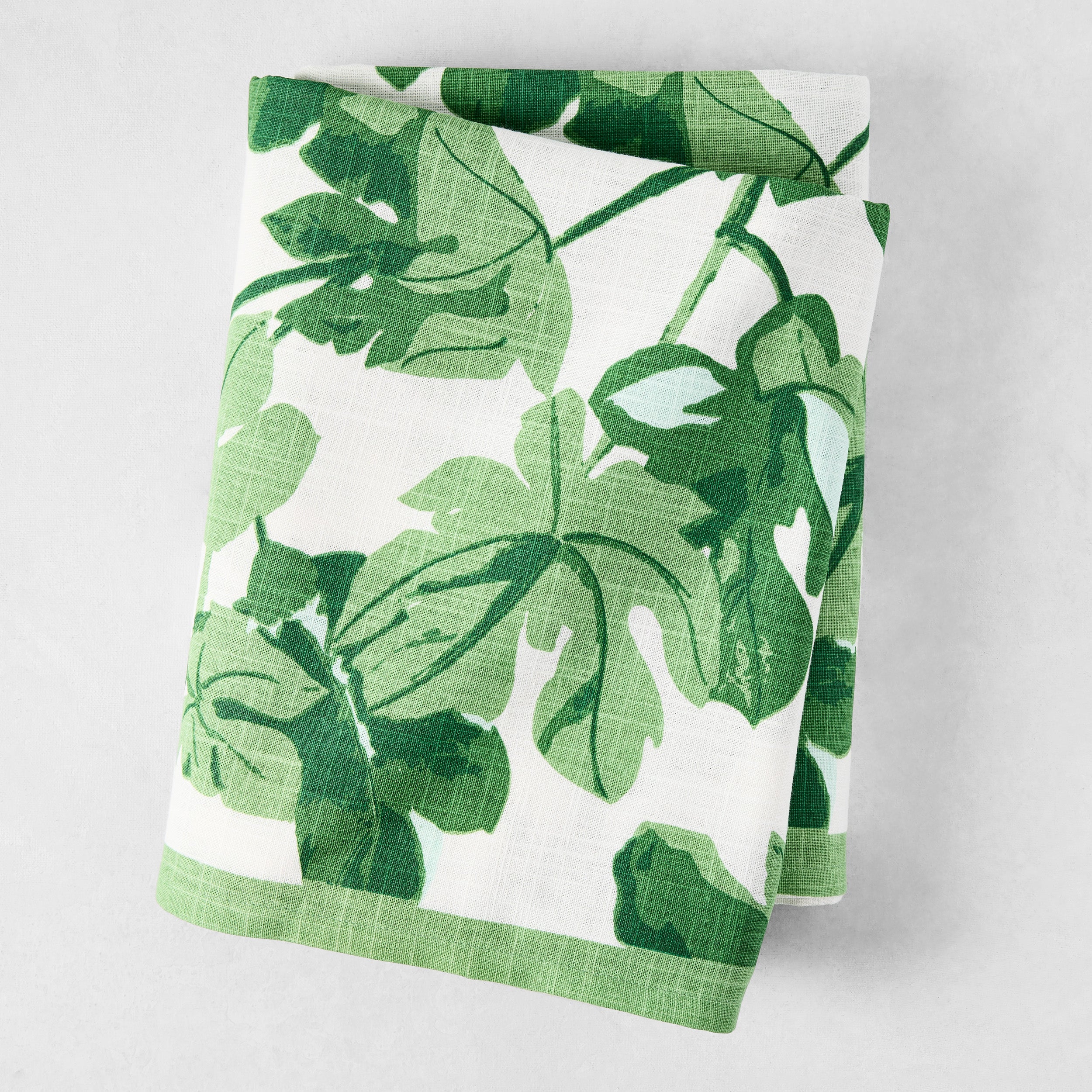 Peter Dunham + Hudson Grace Green Fig Leaf Printed White Tablecloth