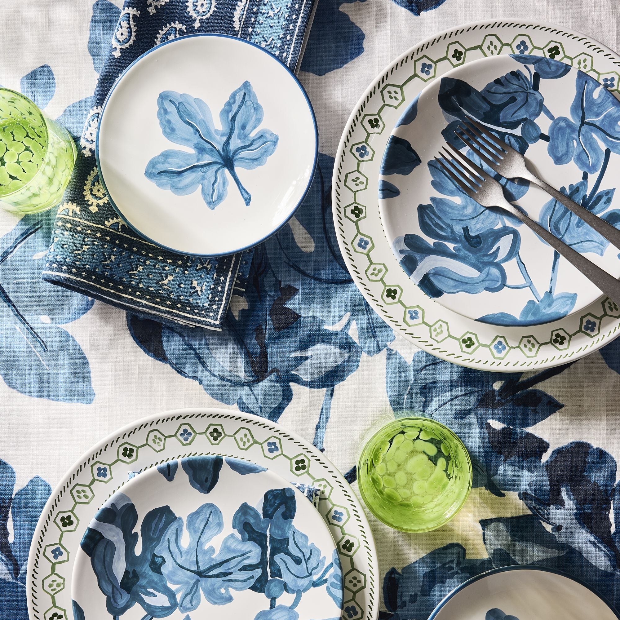 Peter Dunham + Hudson Grace Hand-Painted Blue Fig Leaf White Salad Plate - Image 2