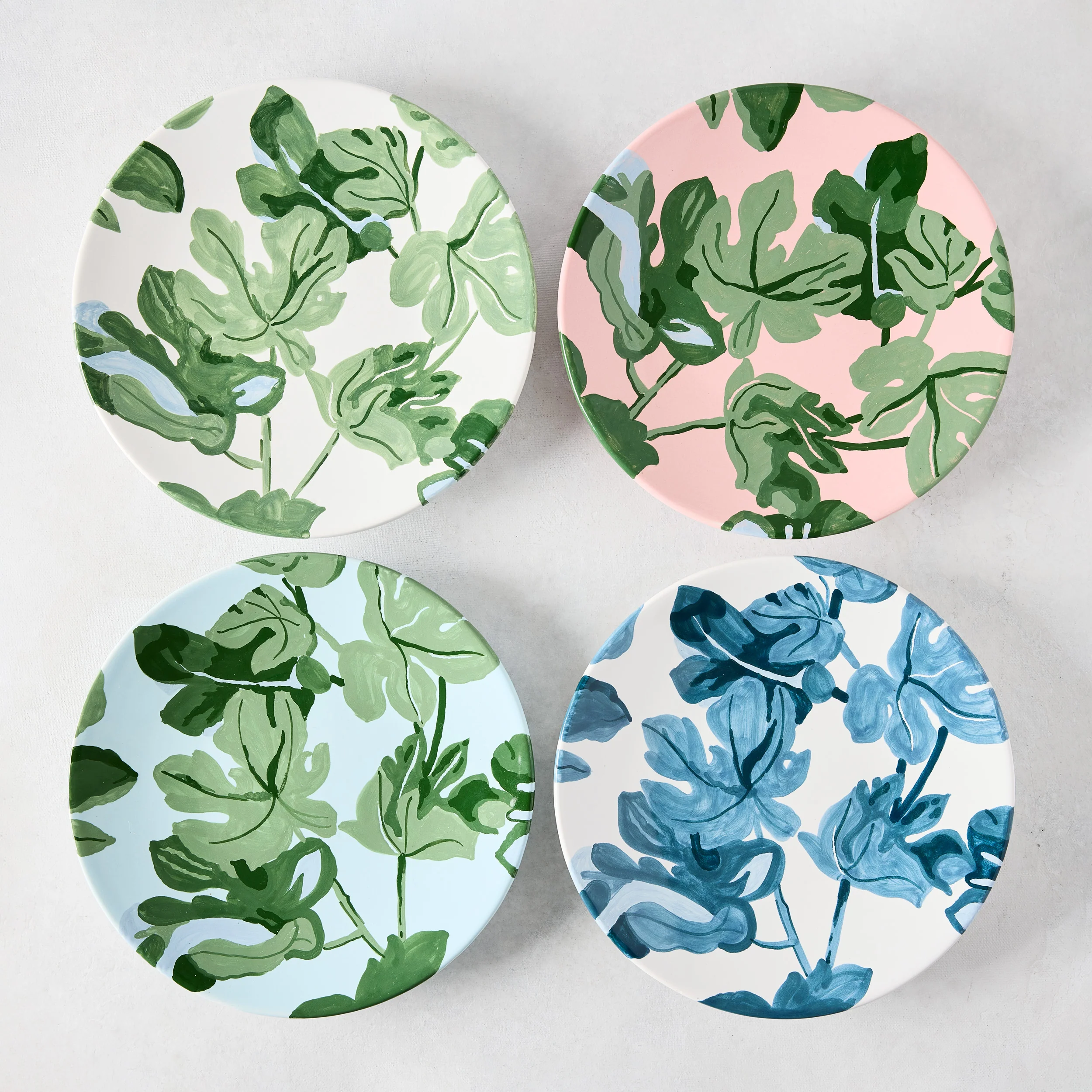 Peter Dunham + Hudson Grace Hand-Painted Green Fig Leaf Pink Salad Plate - Image 2