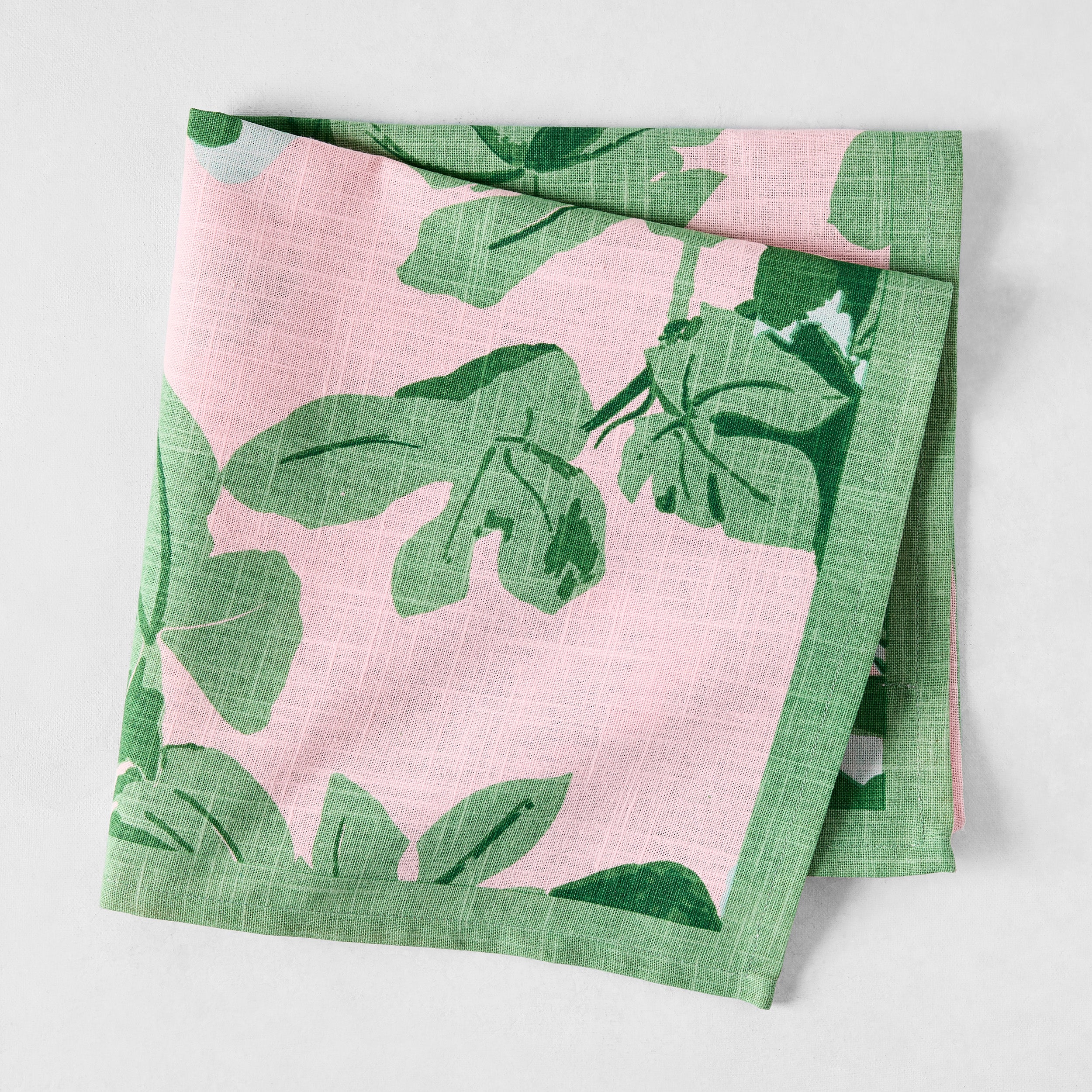 Peter Dunham + Hudson Grace Green Fig Leaf Printed Pale Pink Napkin