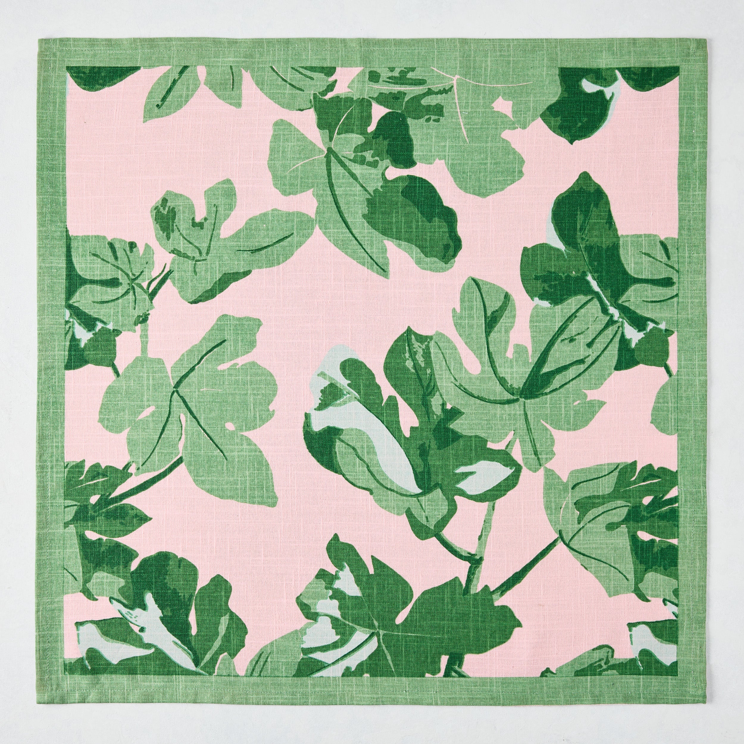 Peter Dunham + Hudson Grace Green Fig Leaf Printed Pale Pink Napkin - Image 2
