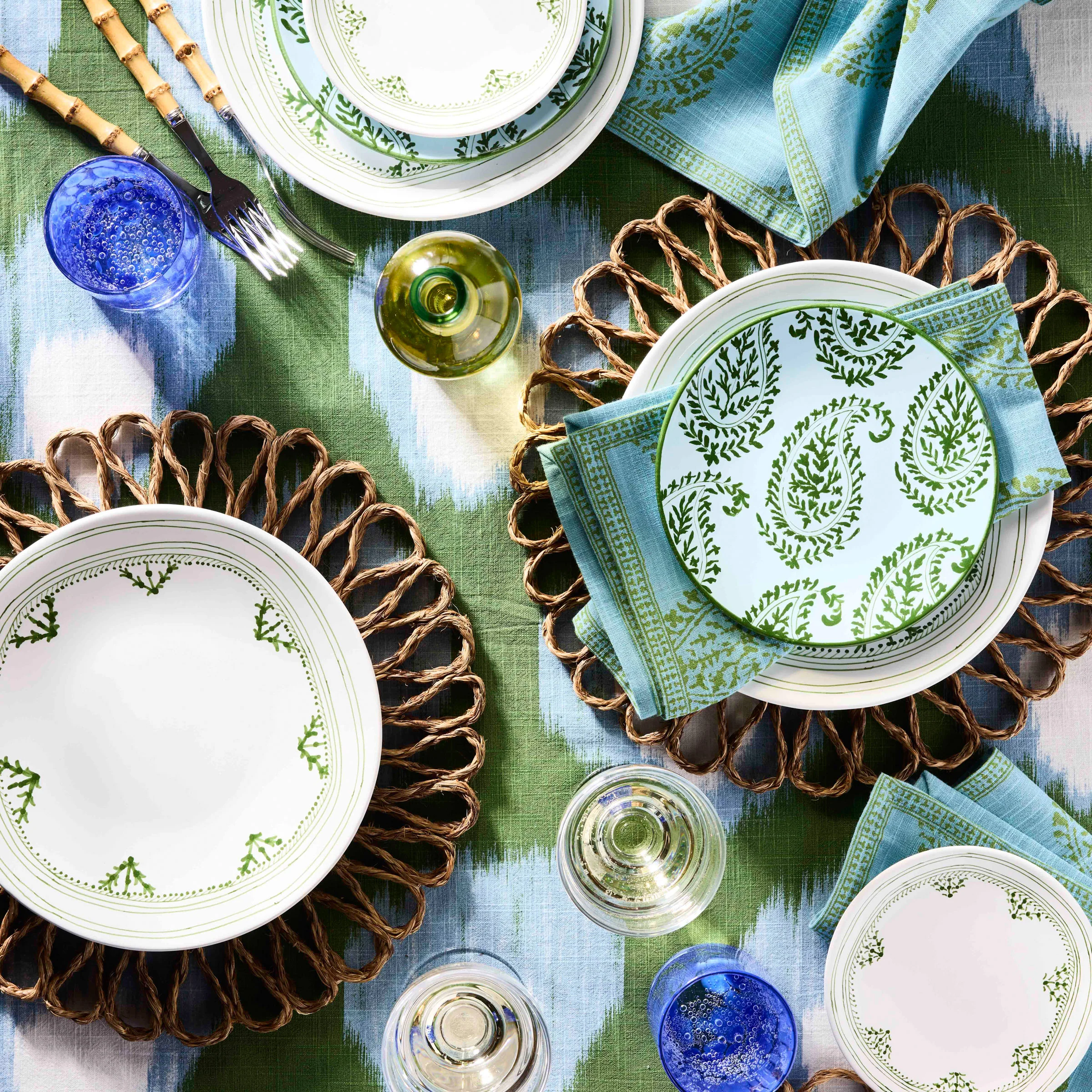 Peter Dunham + Hudson Grace Green Kashmir Hand-Painted Paisley Salad Plate - Image 2