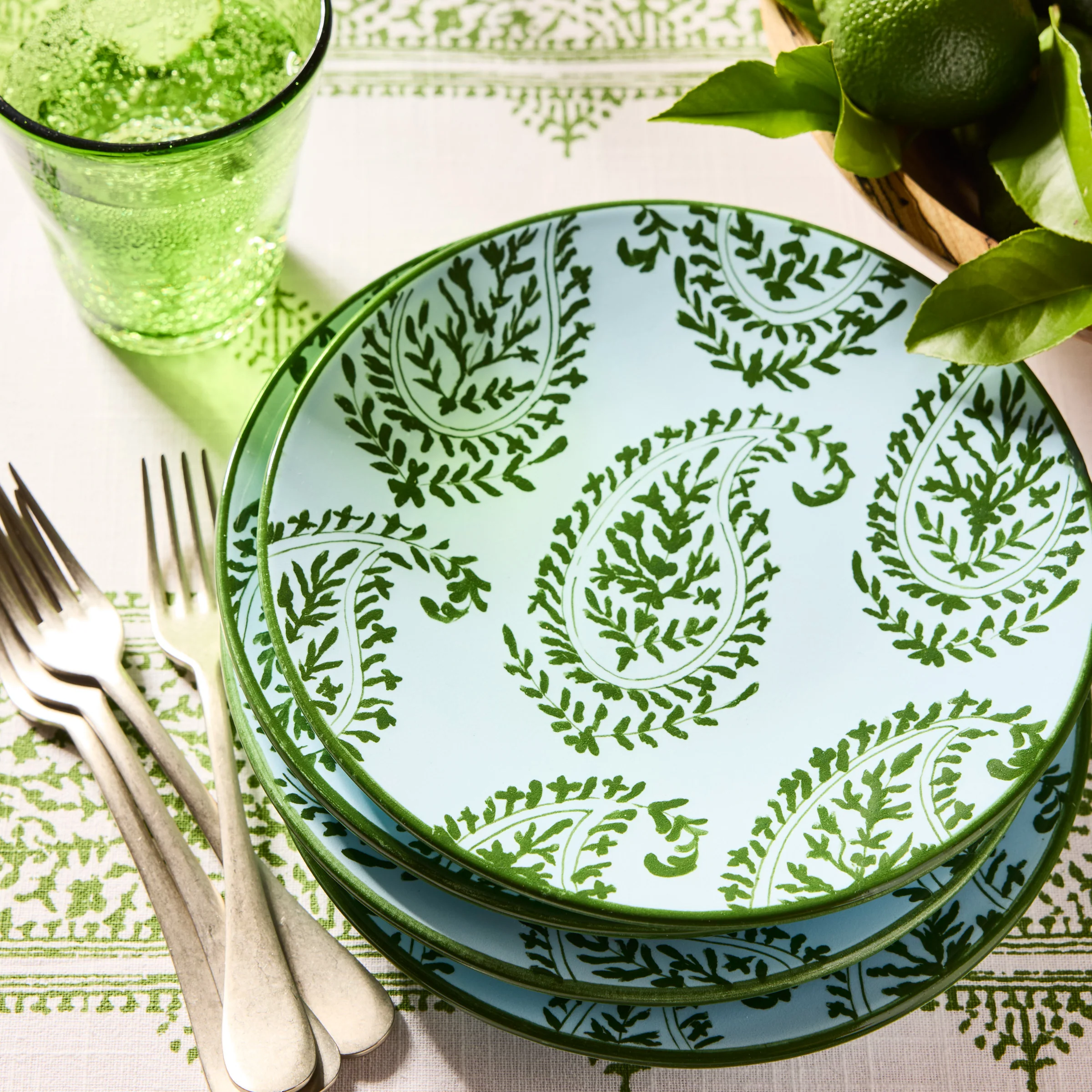 Peter Dunham + Hudson Grace Green Kashmir Hand-Painted Paisley Salad Plate - Image 5