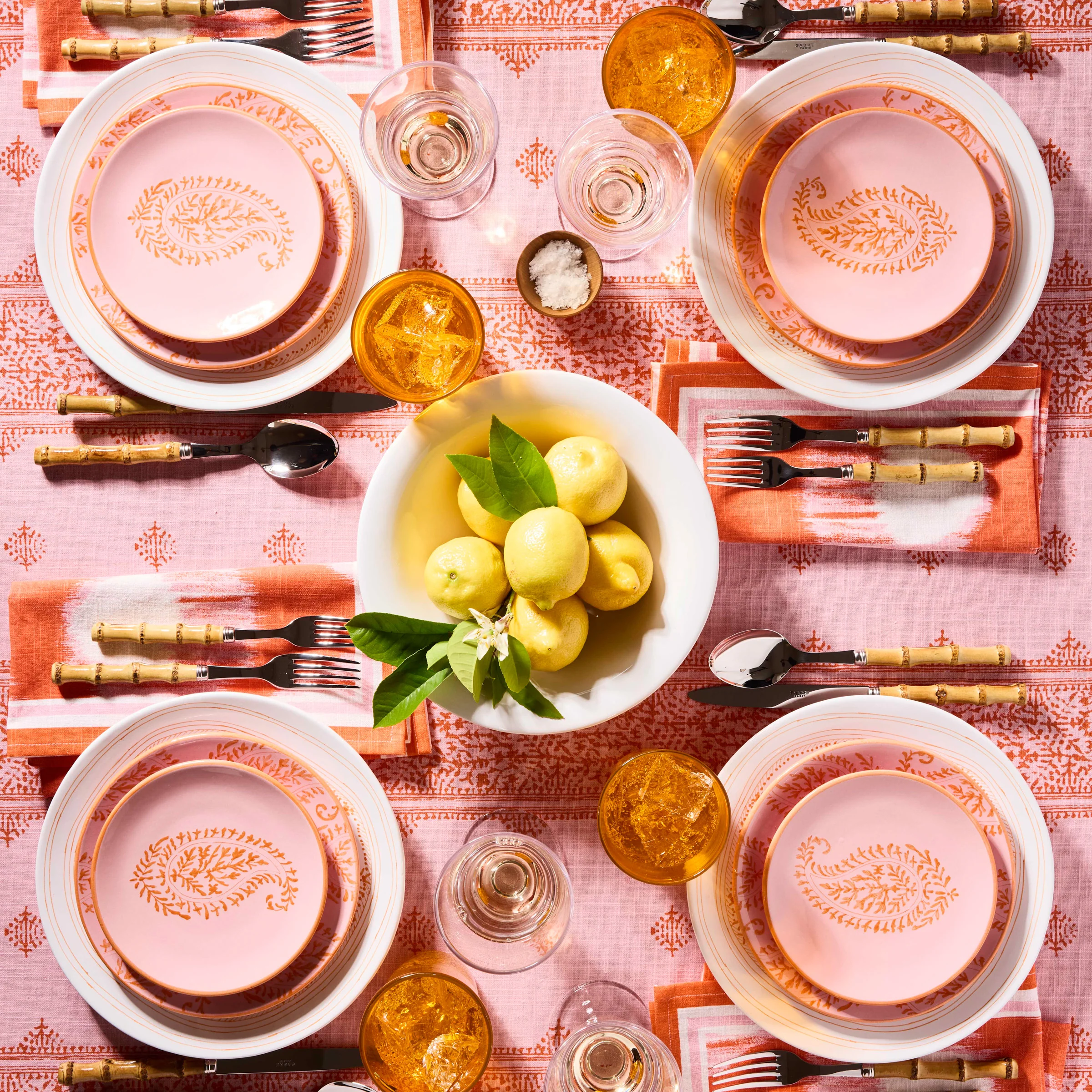 Peter Dunham + Hudson Grace Pink Kashmir Hand-Painted Paisley Salad Plate - Image 6