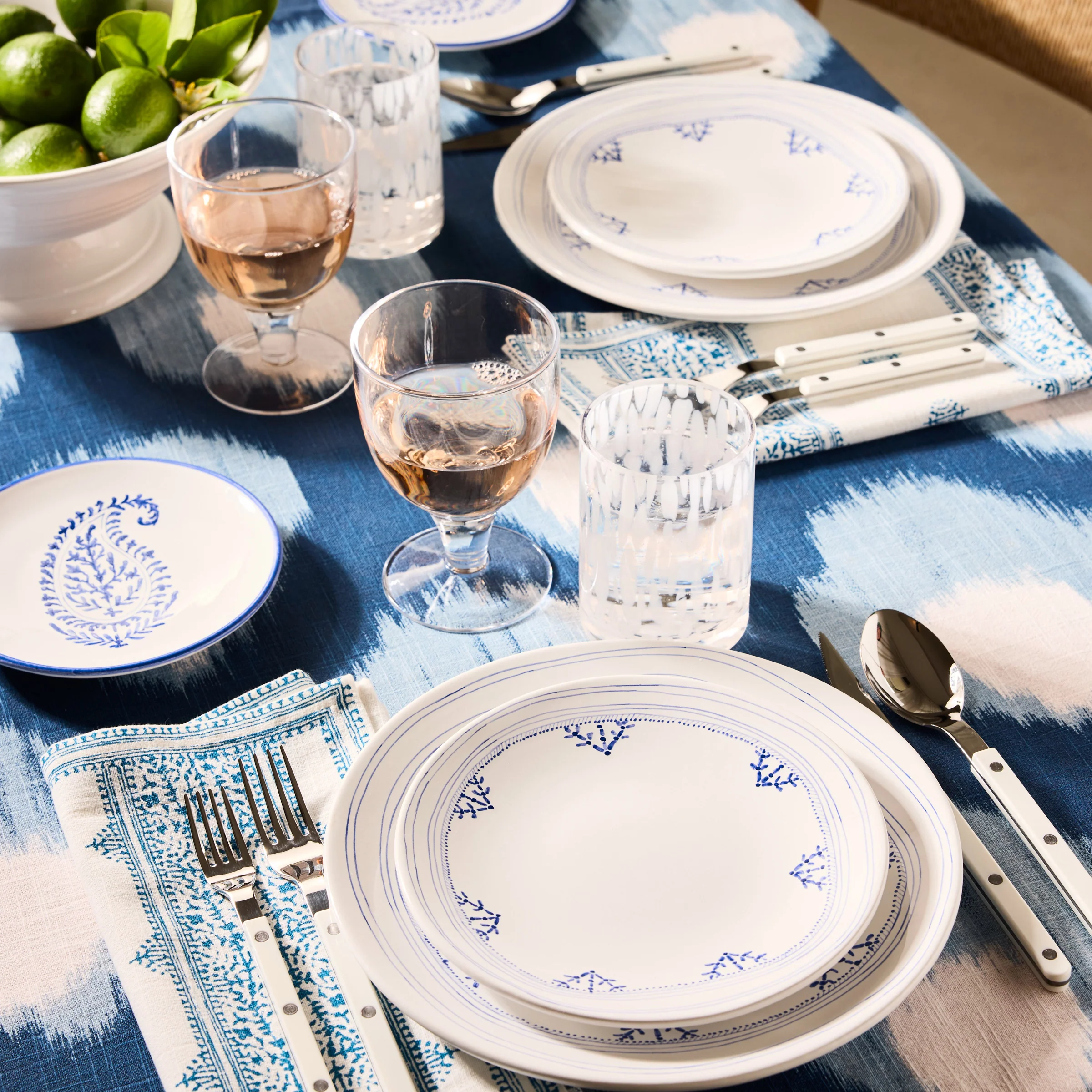 Peter Dunham + Hudson Grace Blue Fez Hand-Painted Border Dinner Plate - Image 2