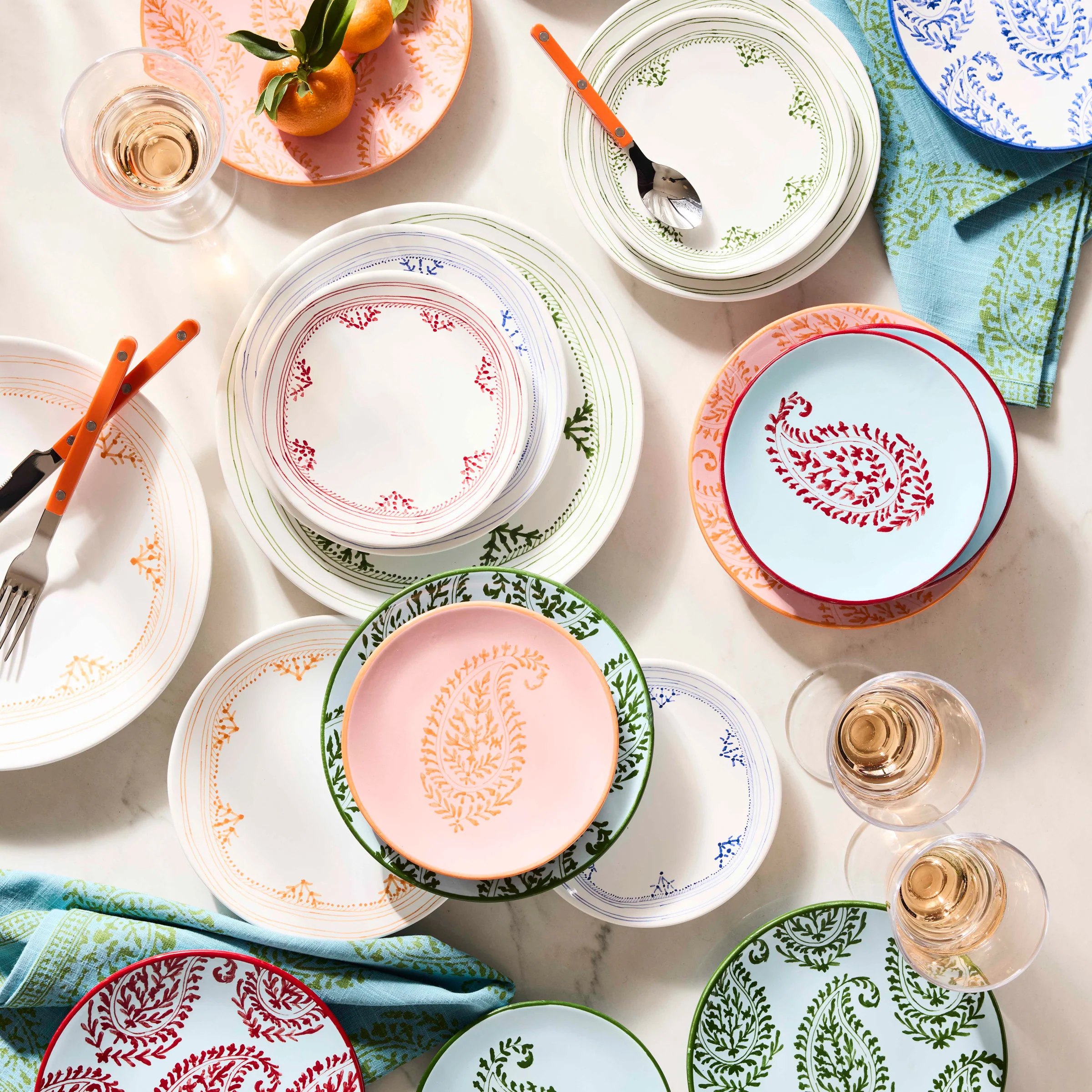 Peter Dunham + Hudson Grace Orange Fez Hand-Painted Border Dinner Plate - Image 4