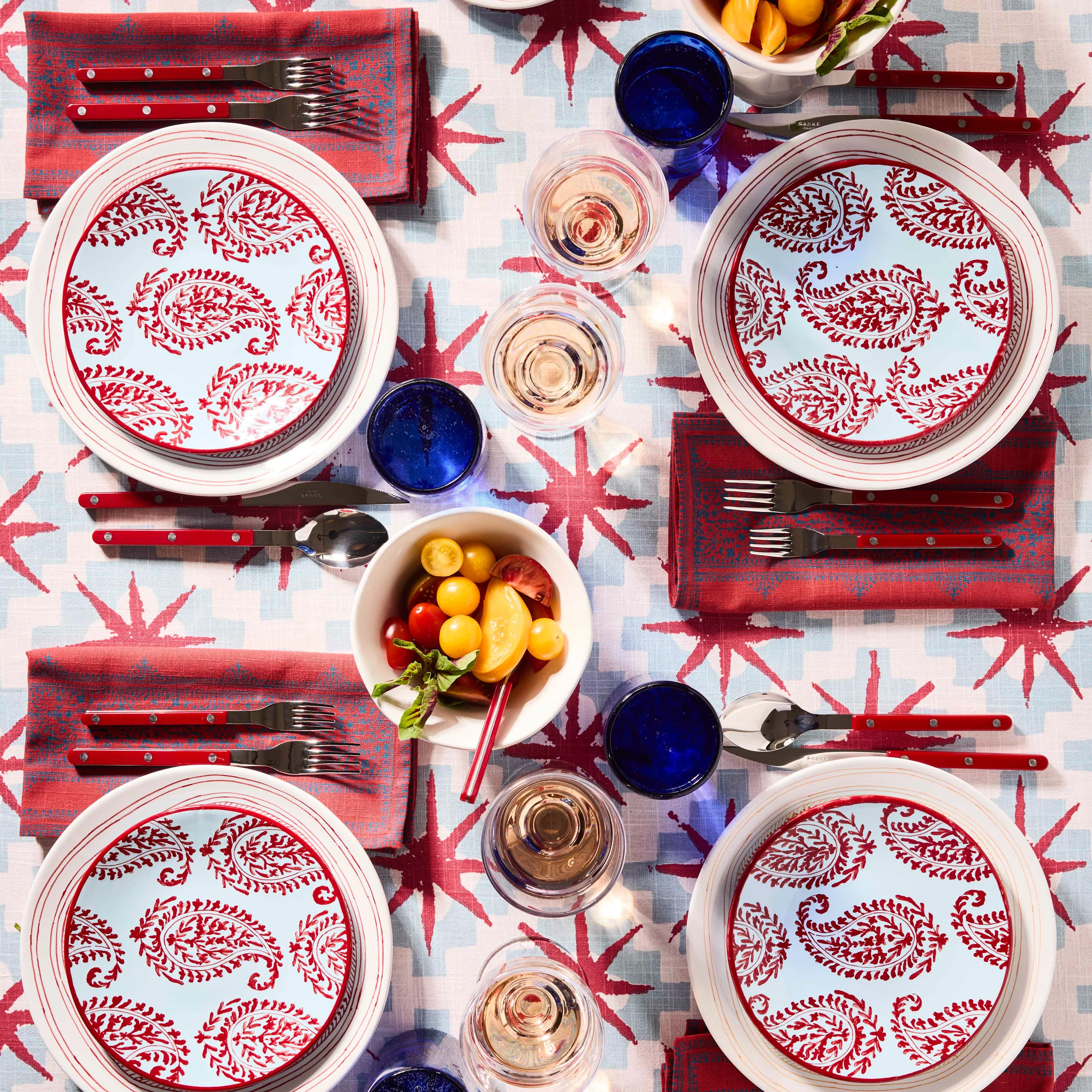 Peter Dunham + Hudson Grace Red Fez Hand-Painted Border Dinner Plate - Image 2