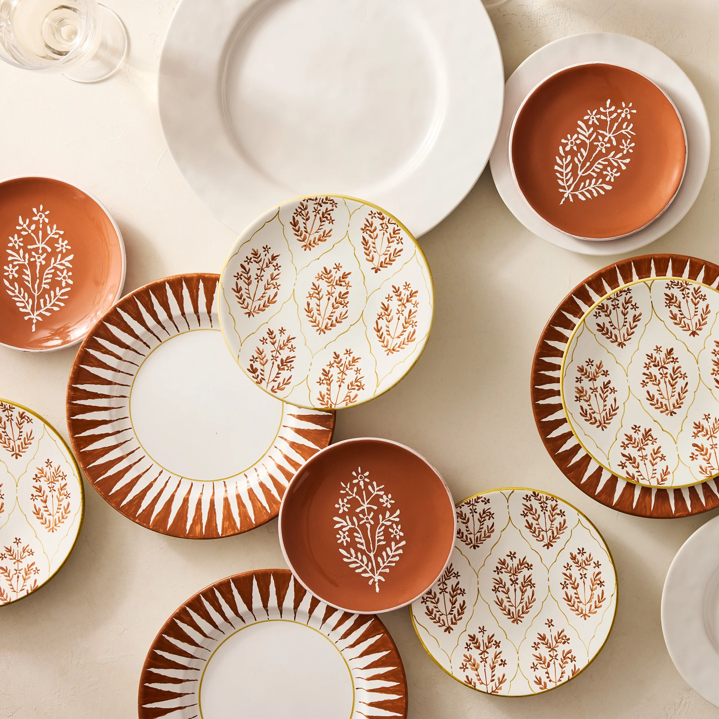 Peter Dunham + Hudson Grace Spice Orange Hand-Painted Sunburst Dinner Plate - Image 5