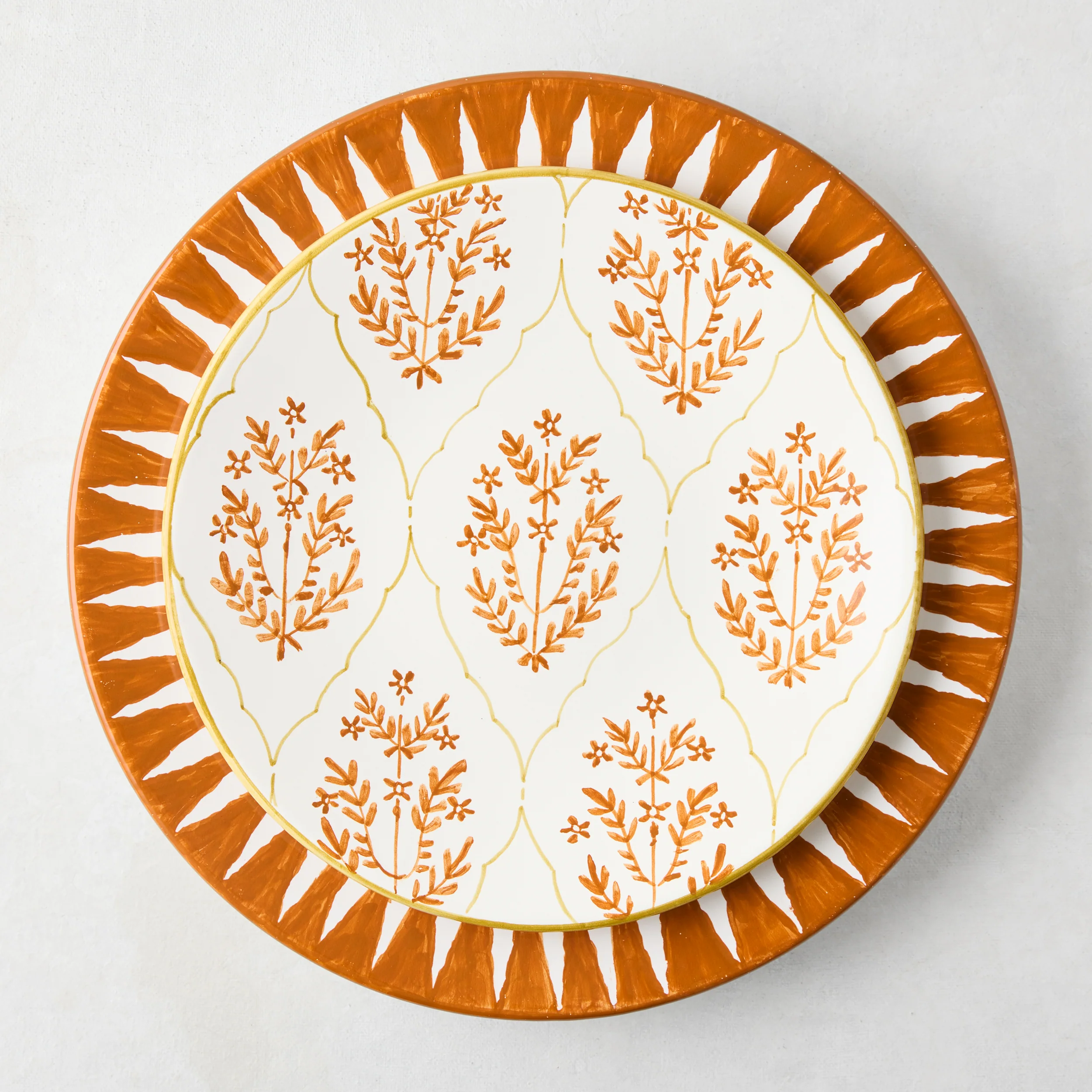 Peter Dunham + Hudson Grace Spice Orange Hand-Painted Sunburst Dinner Plate - Image 7