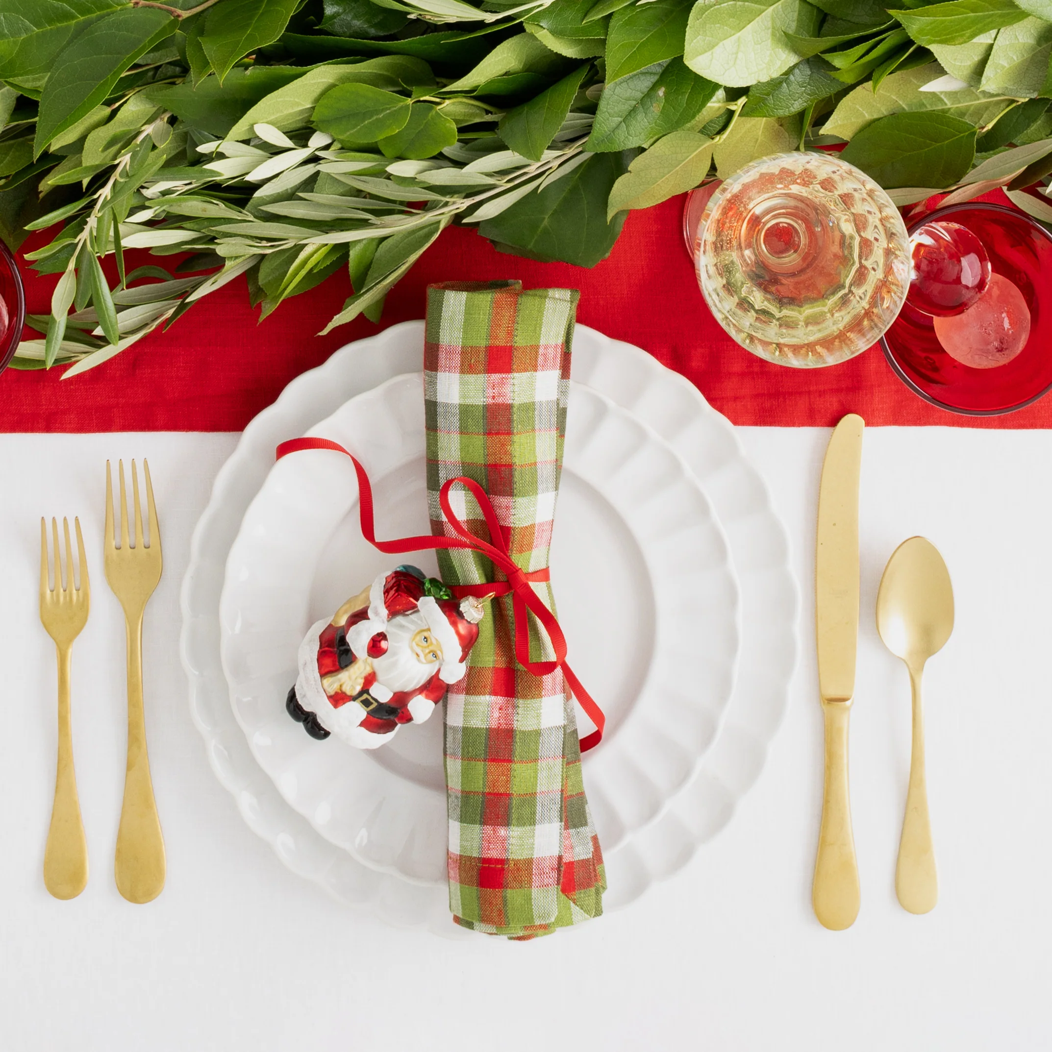 Christmas Peppermint Red and Green Plaid Linen Napkin - Image 2