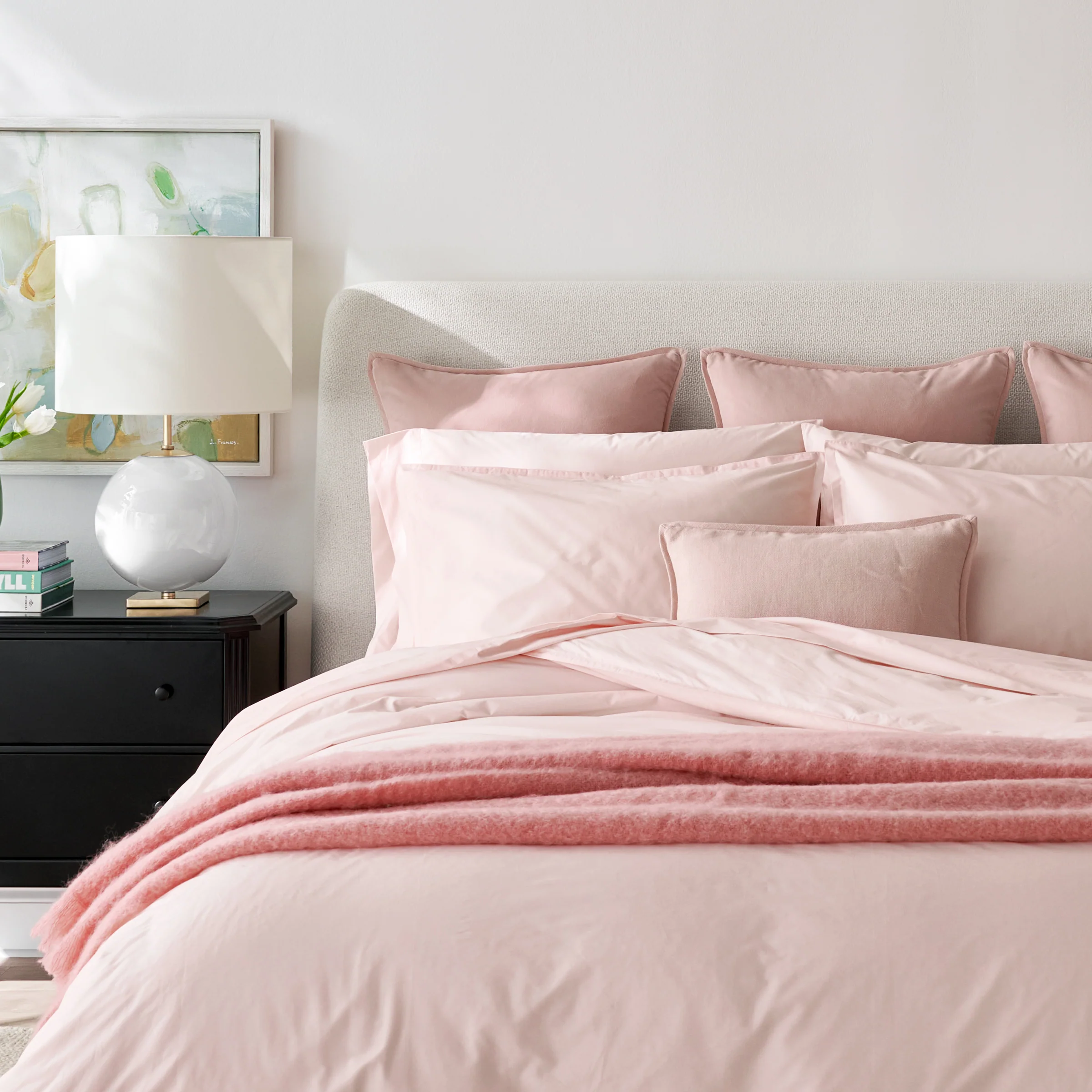 Pink Linen and Velvet Square Reversible Pillow - Image 2