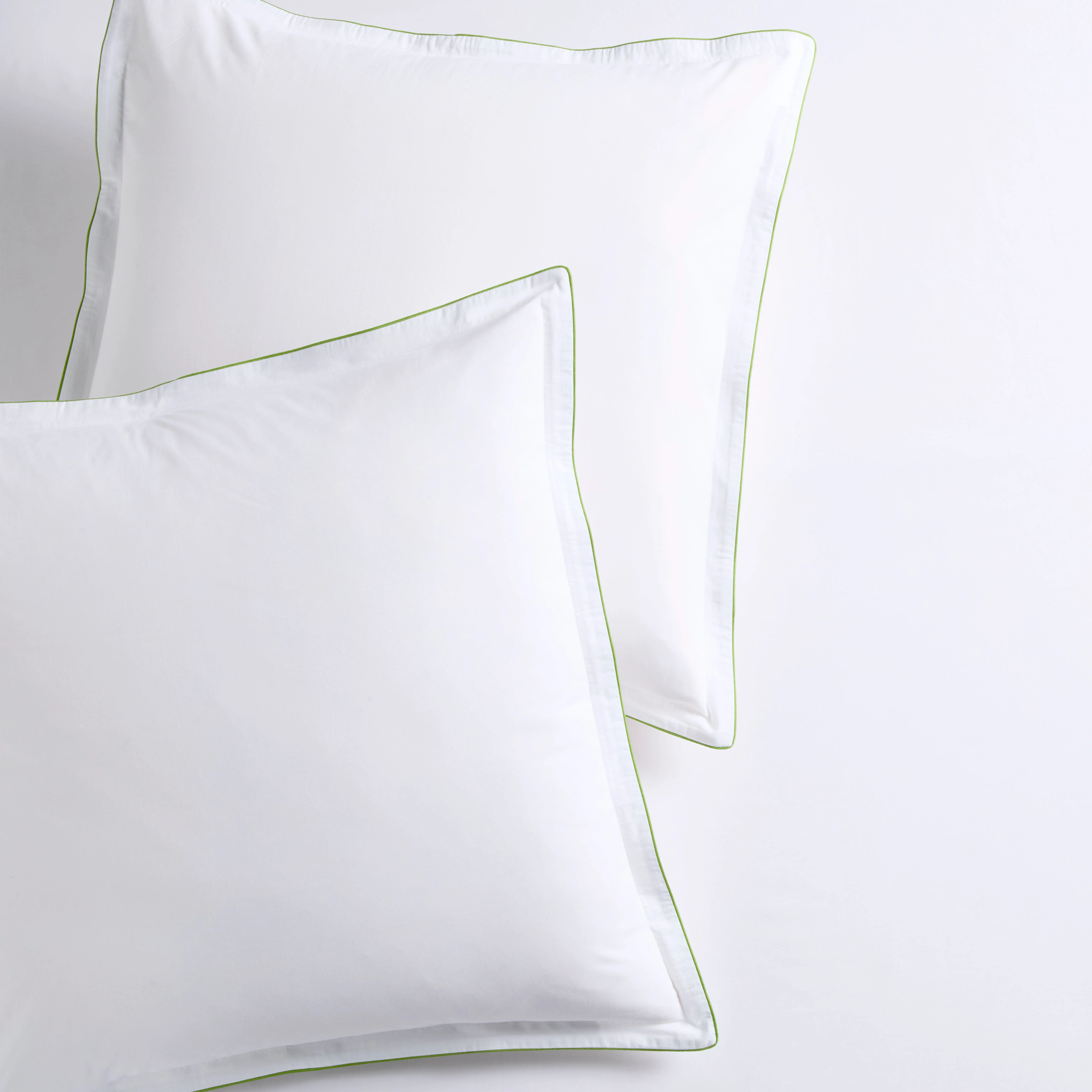 Green Piped Percale Euro Shams, Set of 2