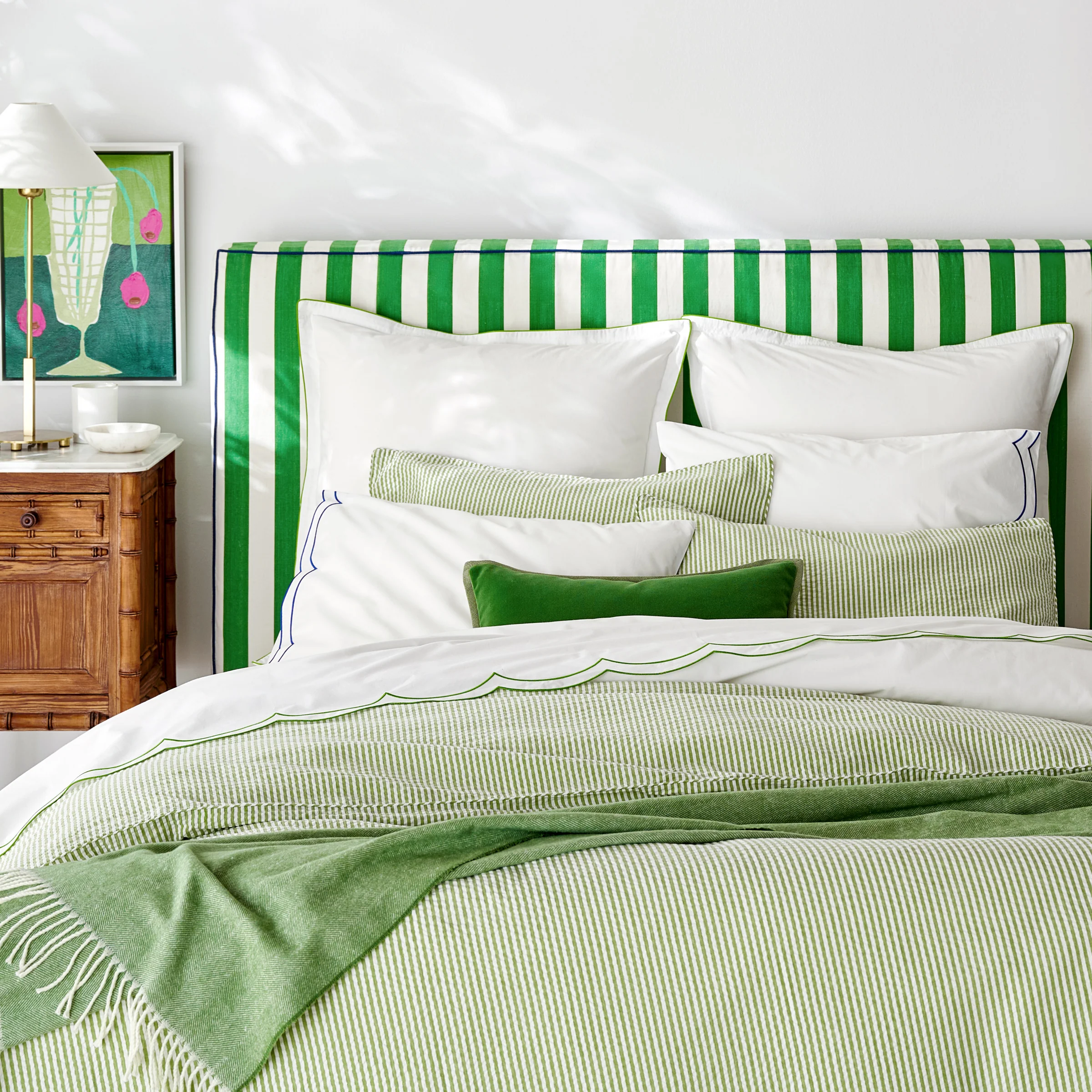 Green Piped Percale Euro Shams, Set of 2 - Image 2