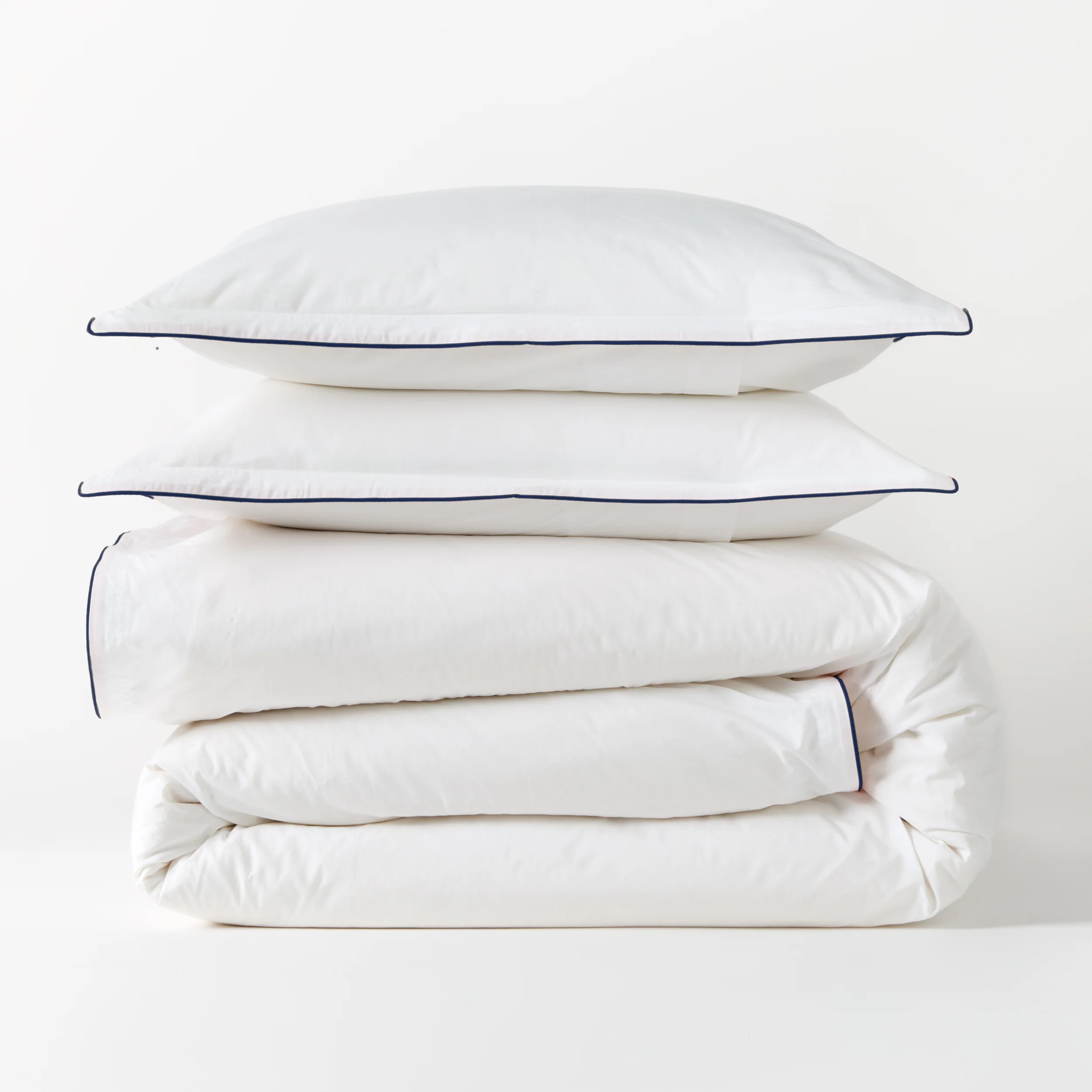 Navy Piped Percale Duvet Set