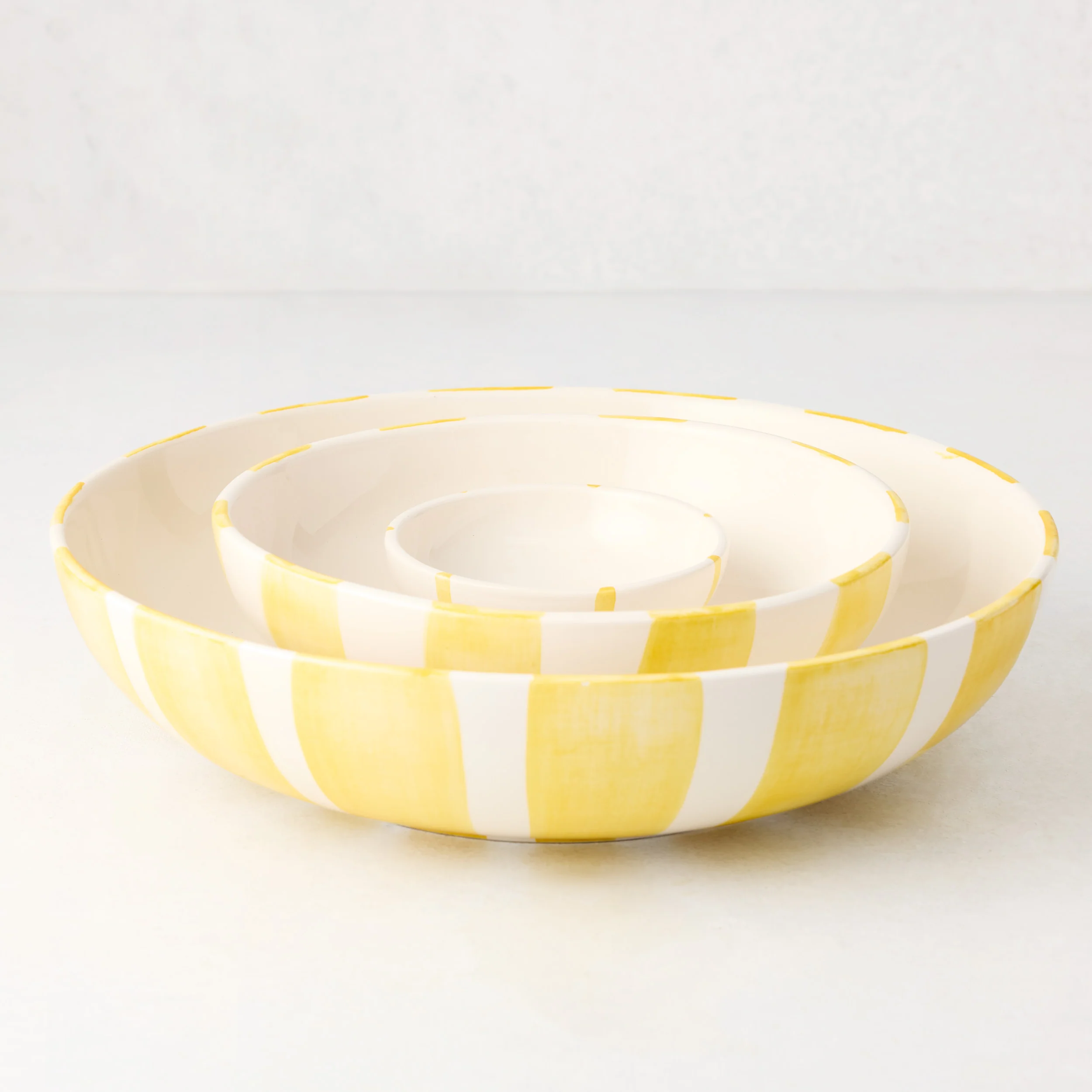 Portofino Yellow Stripe Large Ceramic Serve Bowl - Image 3