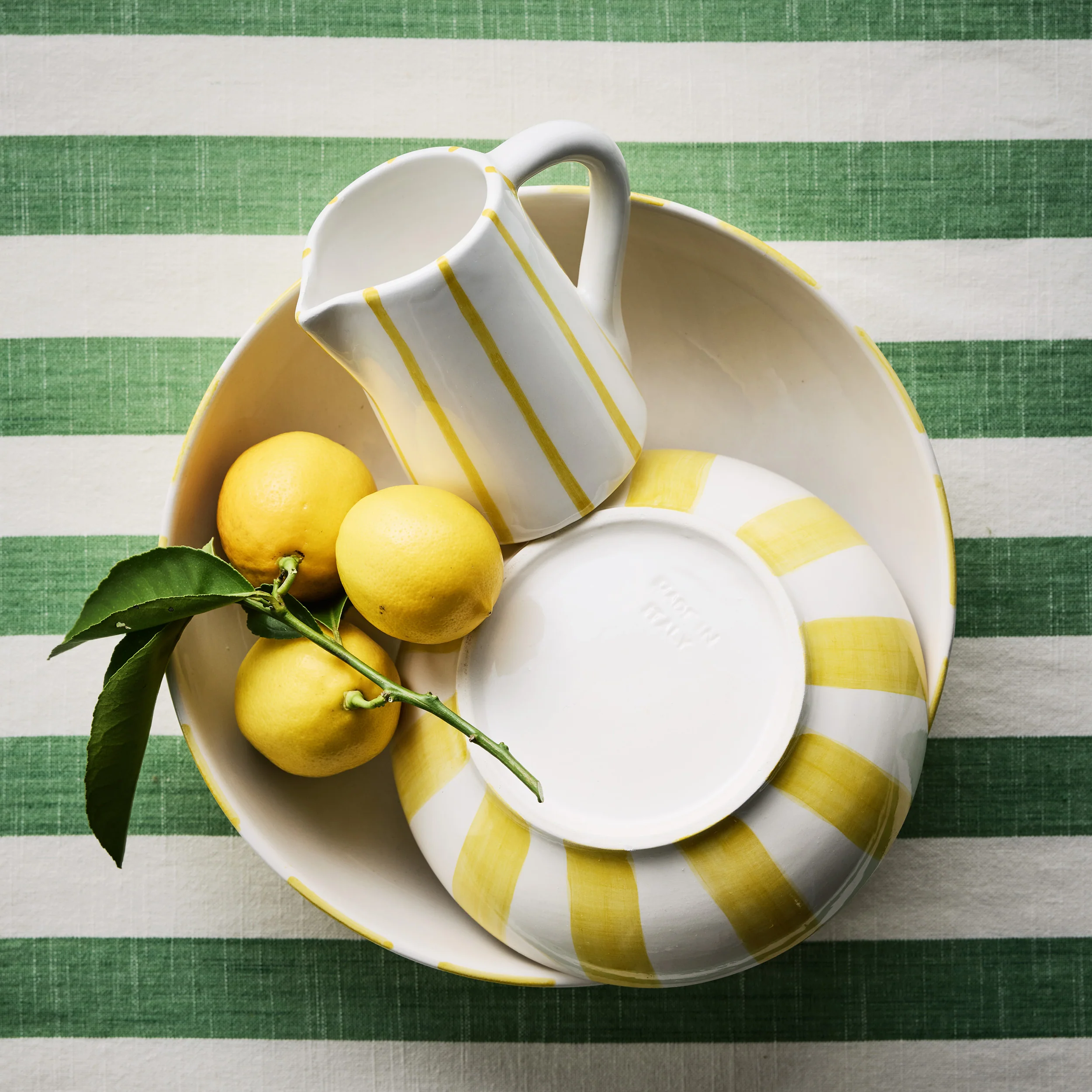 Portofino Yellow Stripe Large Ceramic Serve Bowl - Image 5