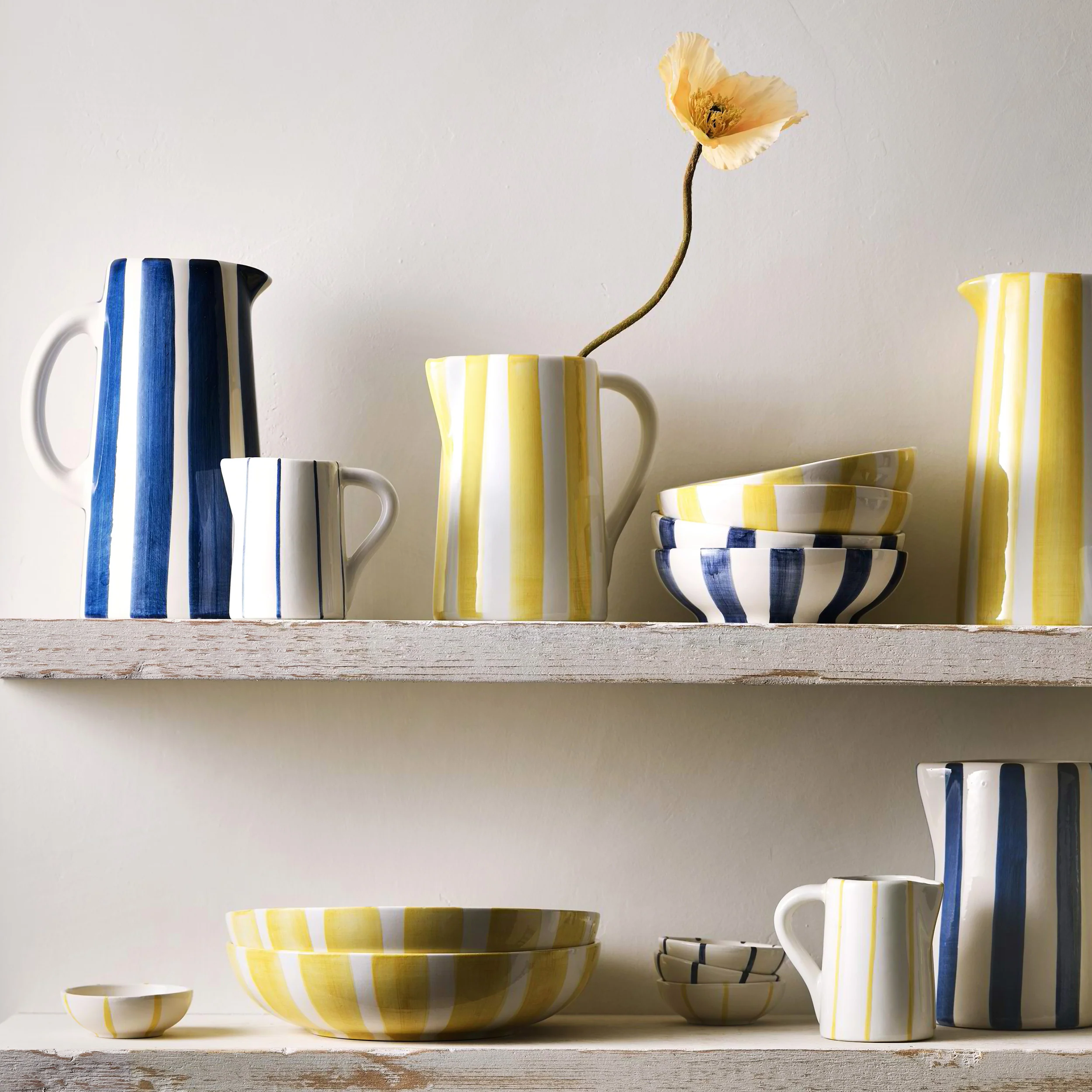 Portofino Blue Stripe Large Ceramic Pitcher - Image 2