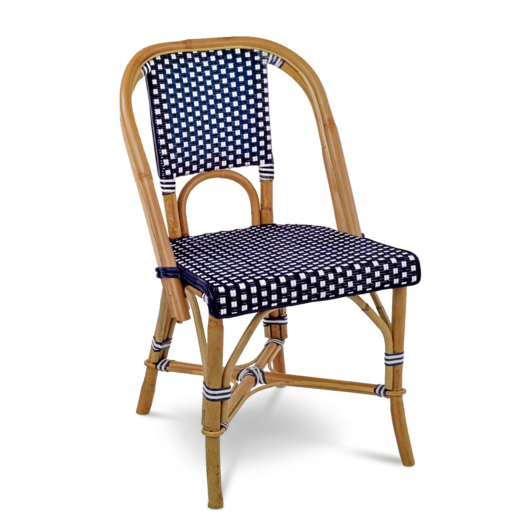 Rattan Navy Blue and White Spotted Bistro Chair - Image 2