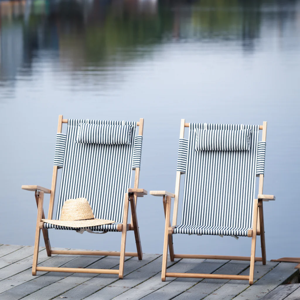 Navy and White Reclining Tommy Outdoor Beach Chair - Image 2