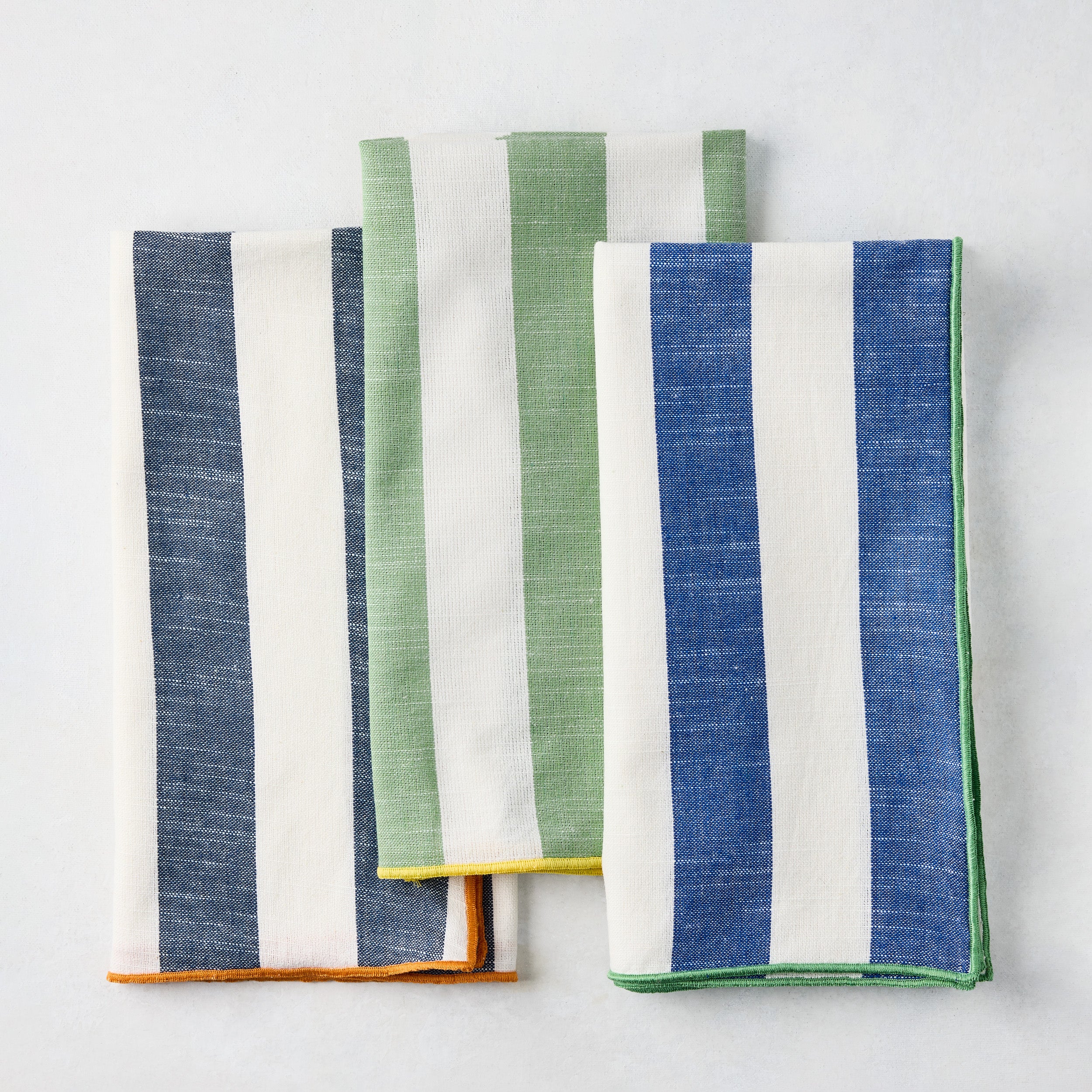 Rockport Green Stripe Cotton Napkin with Yellow Trim - Image 2