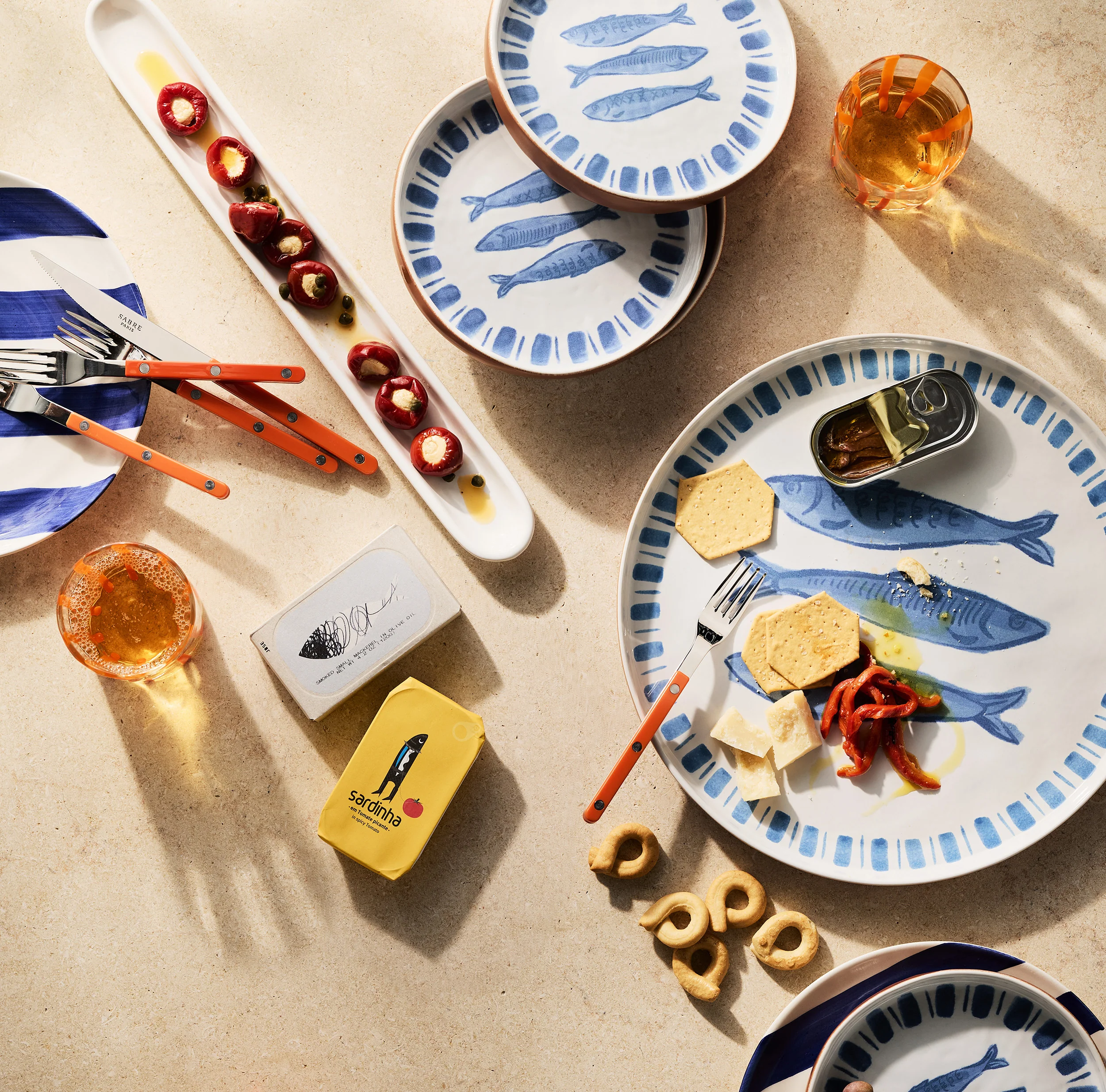 Painted Blue Sardine Terracotta Salad Plate - Image 2
