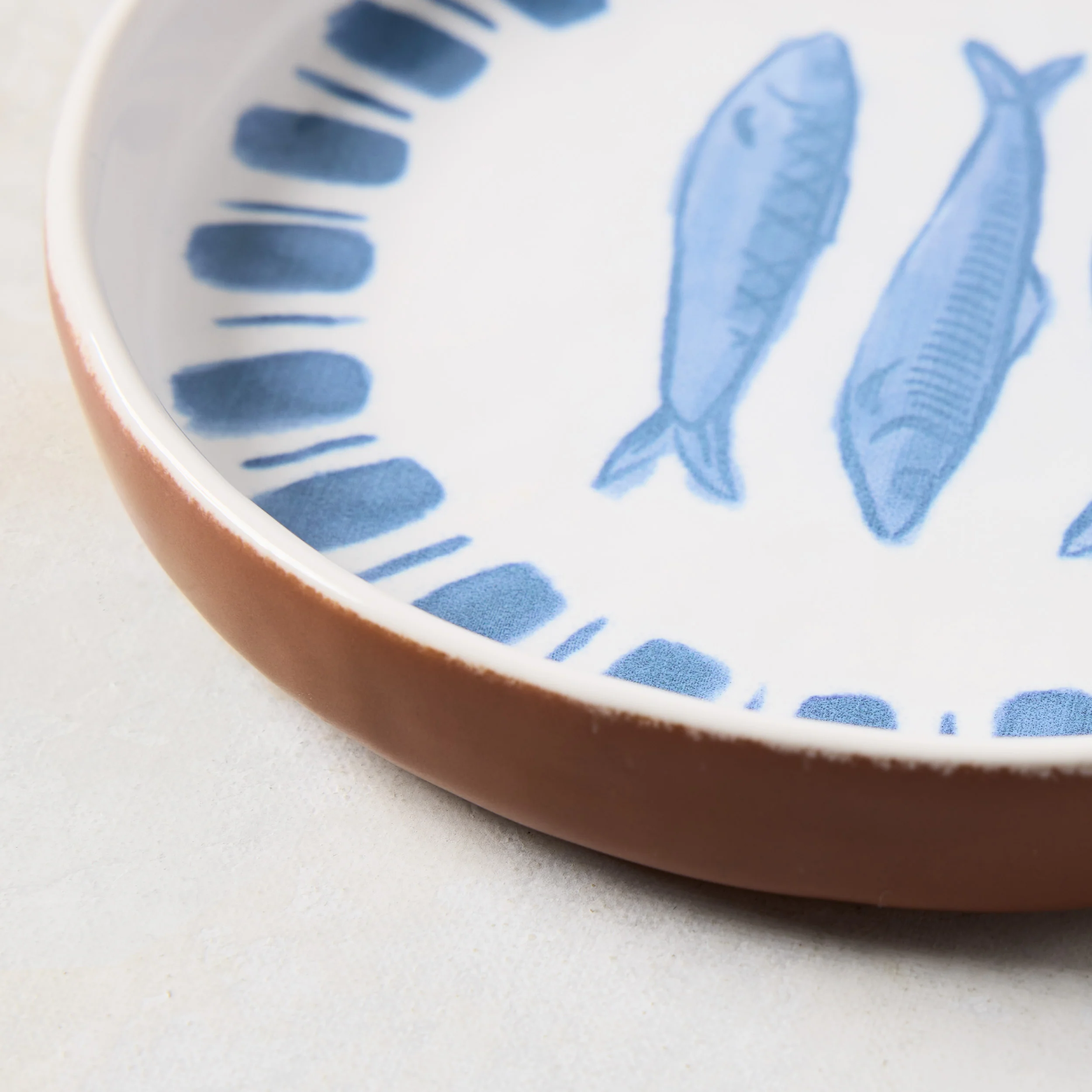 Painted Blue Sardine Terracotta Salad Plate - Image 3