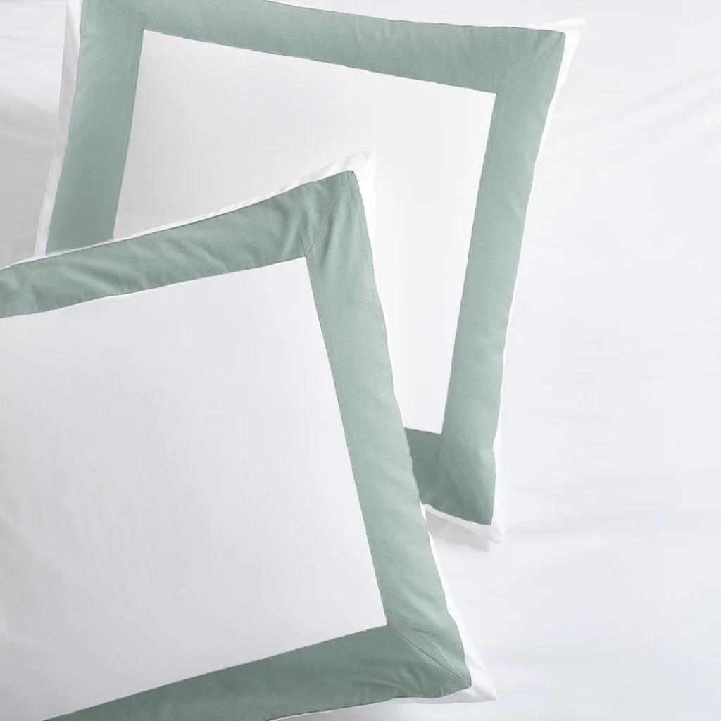 Seafoam Green Wide-Band Percale Pillow Shams, Set of 2 - Image 2