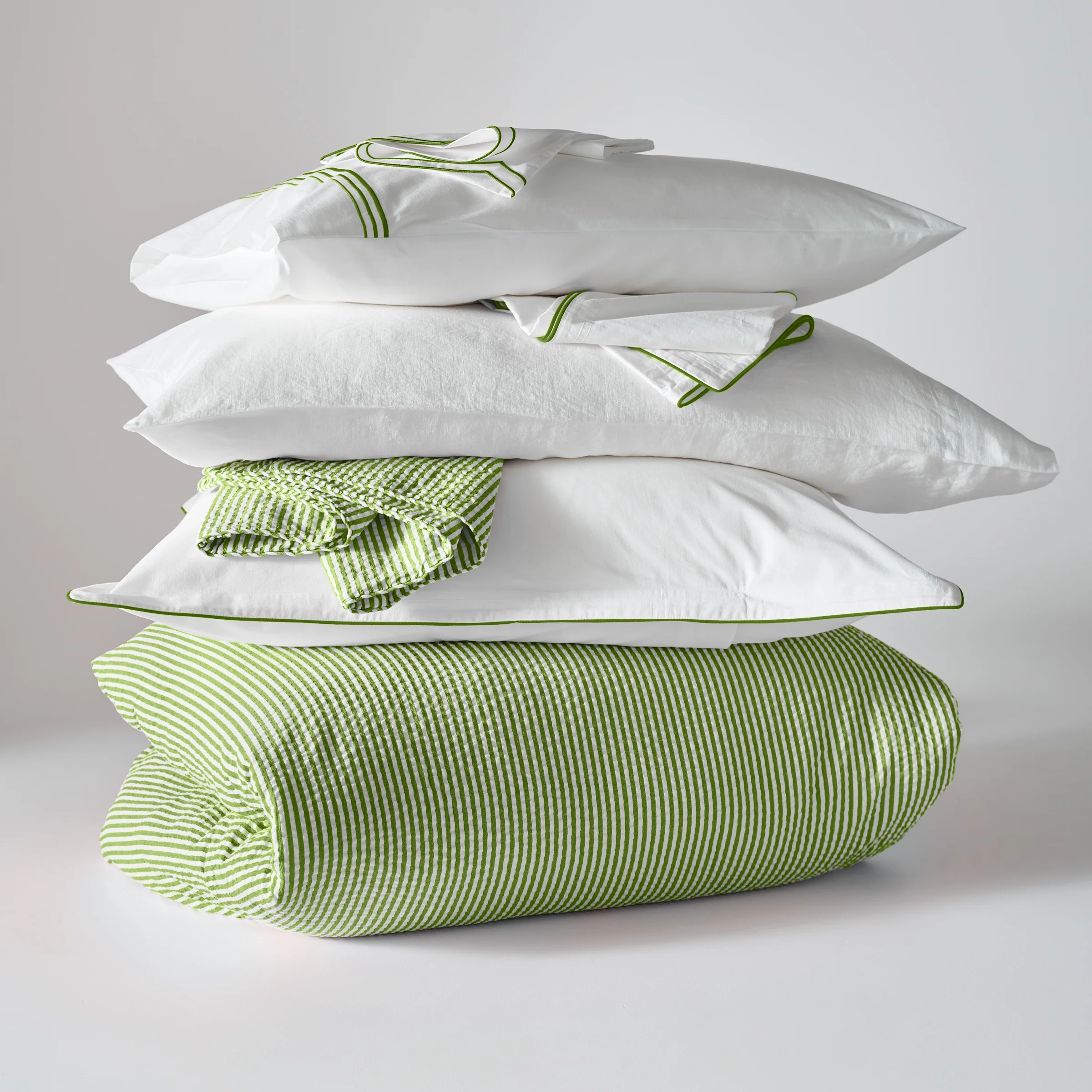 Green Seersucker Stripe Cotton Duvet Set - Image 4