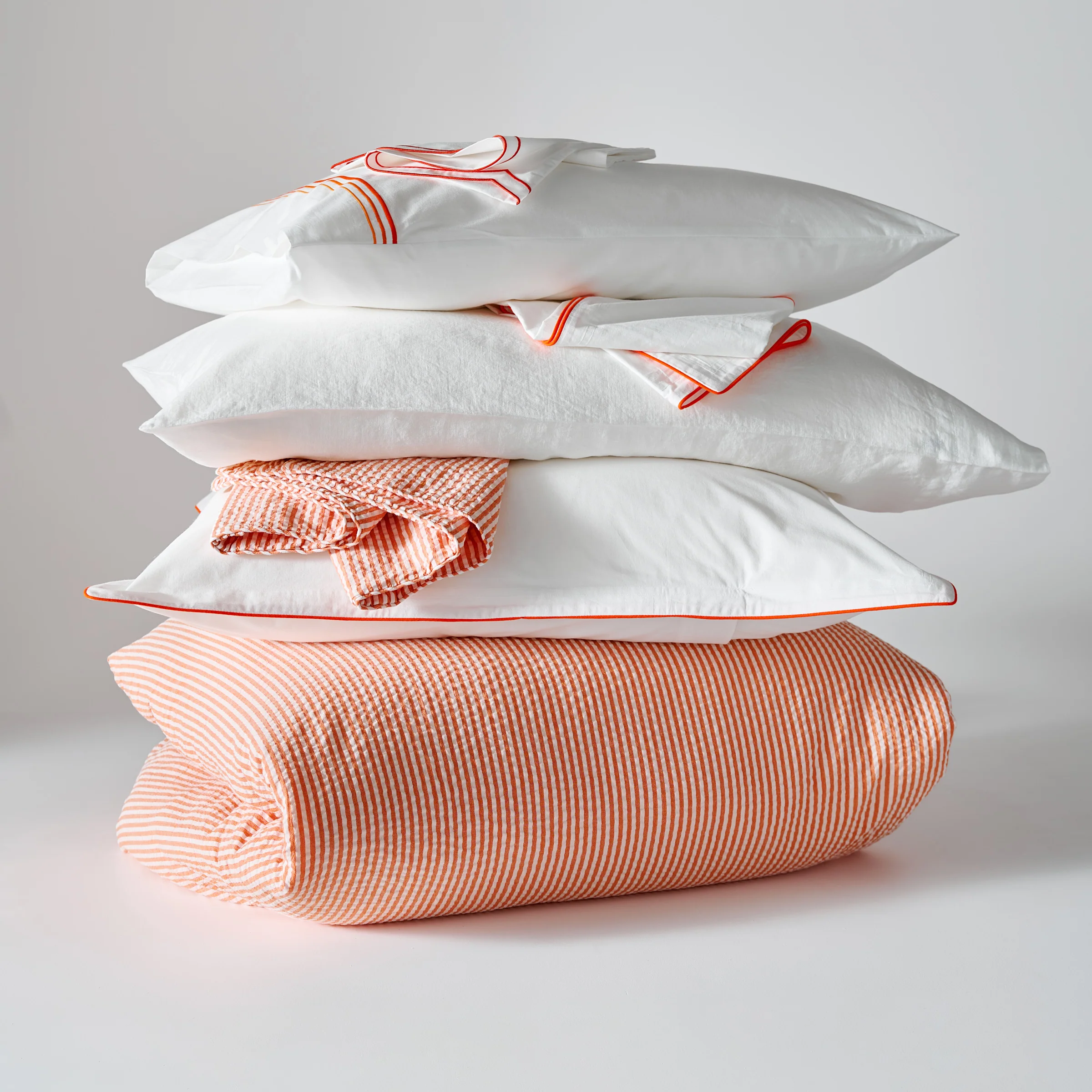Orange Seersucker Stripe Cotton Duvet Set - Image 4