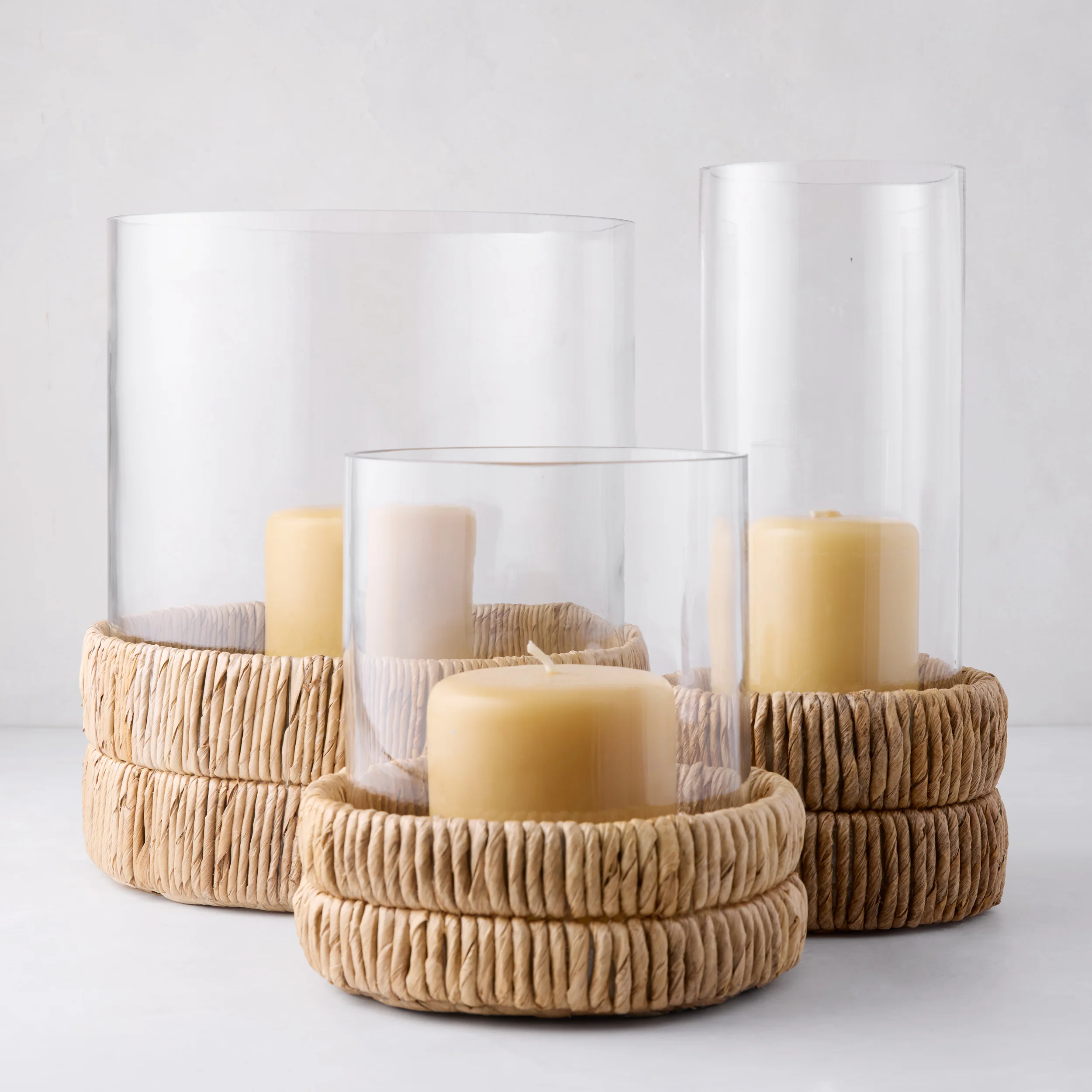 Small Glass Hurricane with Woven Banana Base - Image 2