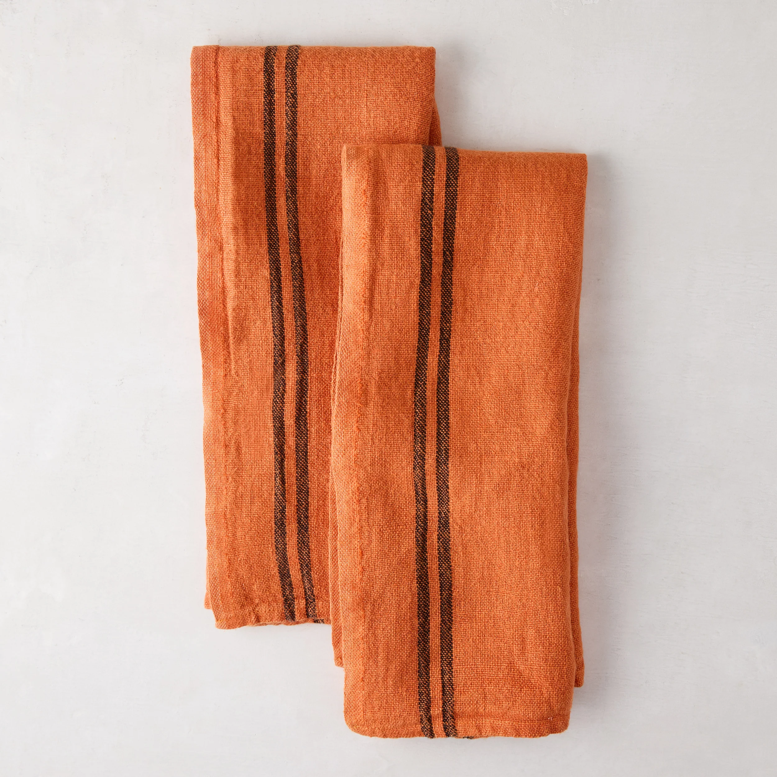 Burnt Orange Striped French Linen Towels, Set of 2