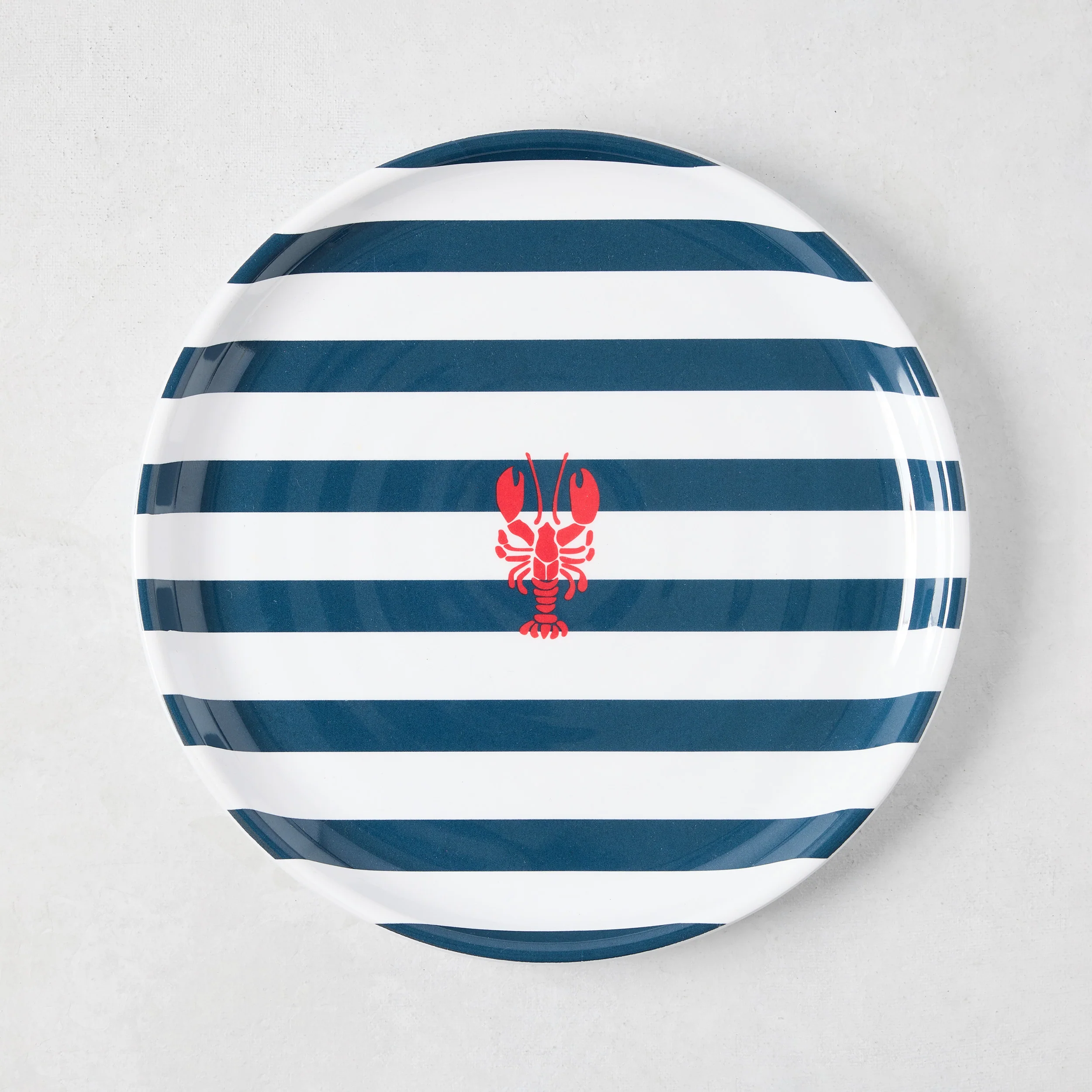 HG Melamine Navy Blue Stripe and Red Lobster Melamine Salad Plate