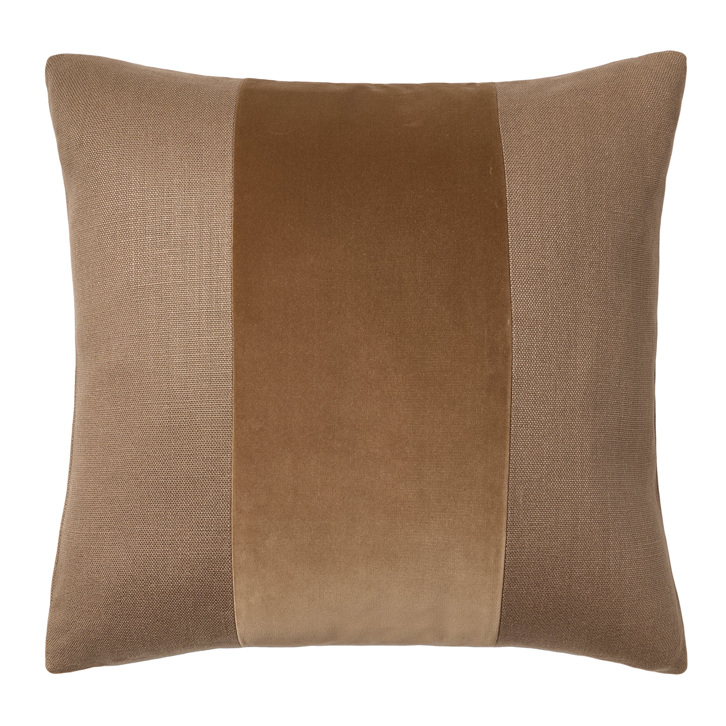 Moroccan Brown Tonal Wide Velvet Stripe and Linen Pillow - Image 3