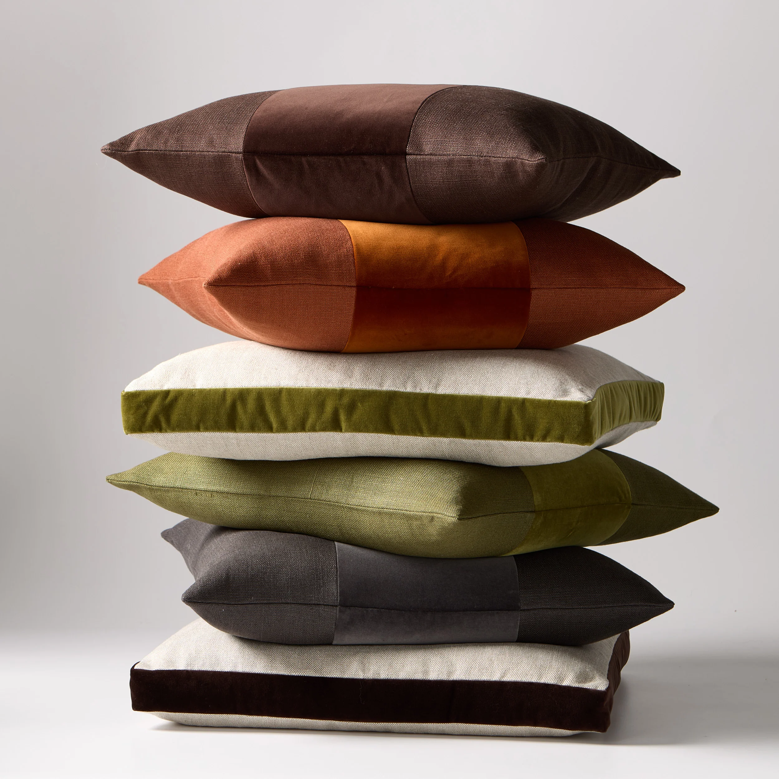 Rust Orange Tonal Wide Velvet Stripe and Linen Pillow - Image 2