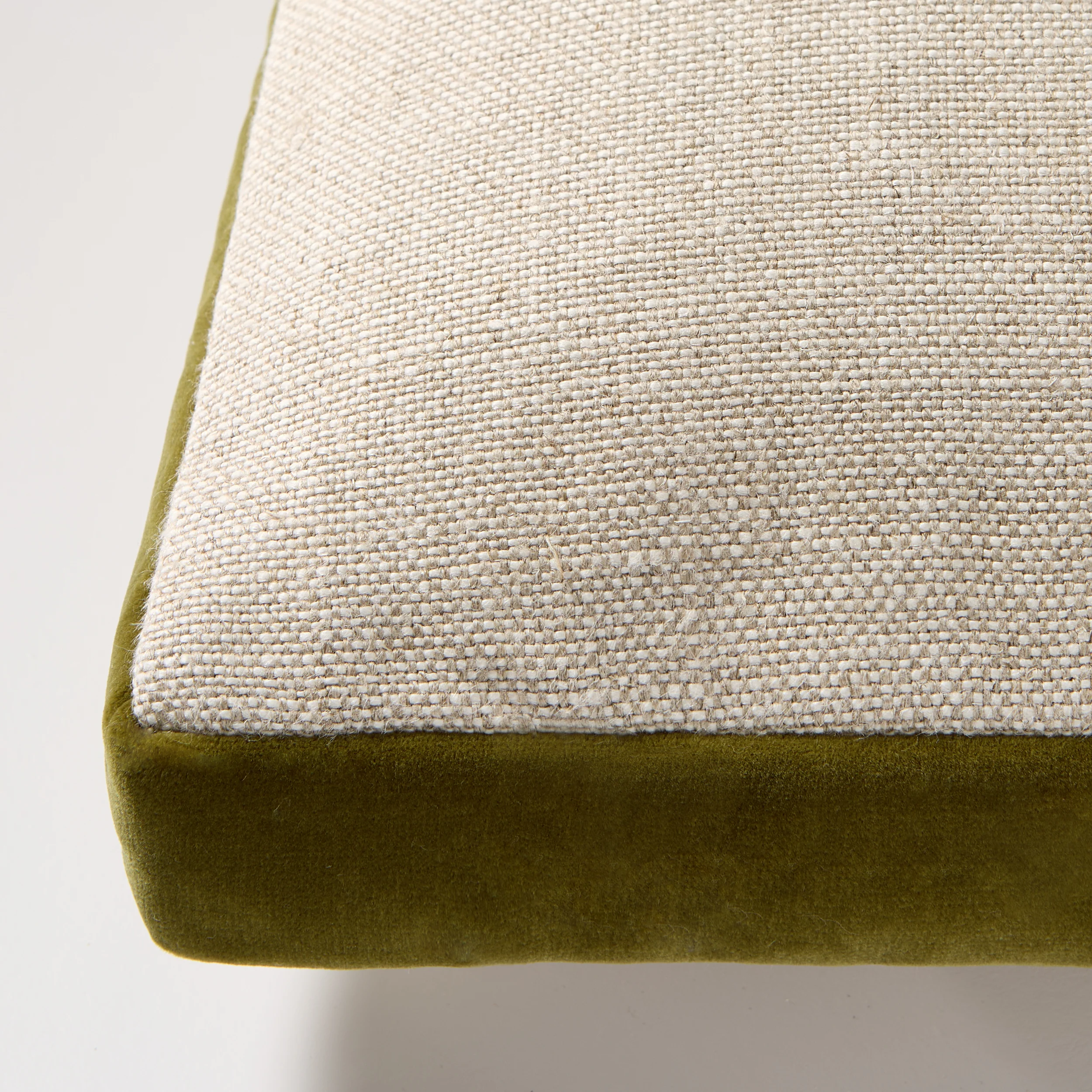 Pesto Green Velvet Gussetted and Linen Lumbar Pillow - Image 2