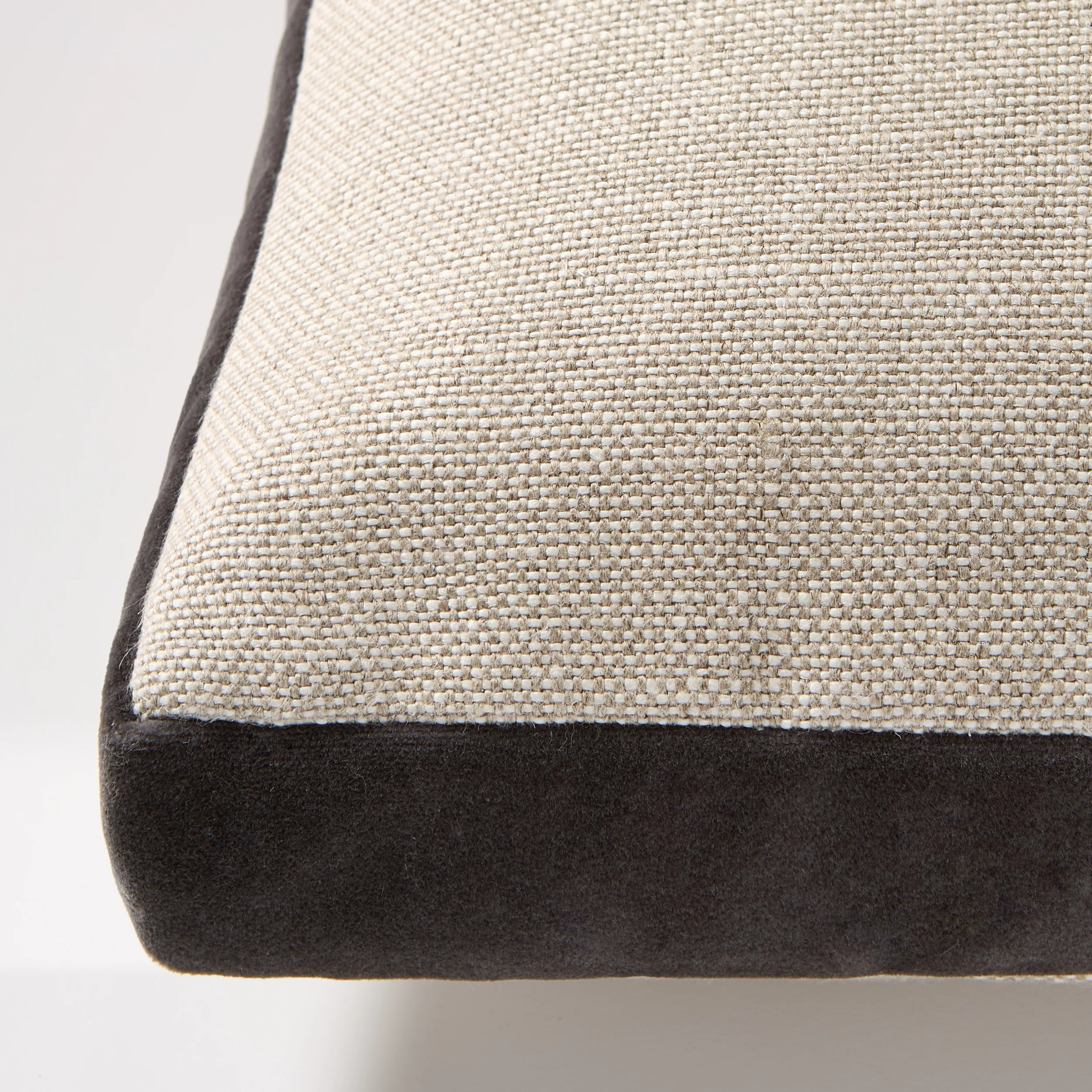 Slate Grey Velvet Gussetted and Linen Lumbar Pillow - Image 2
