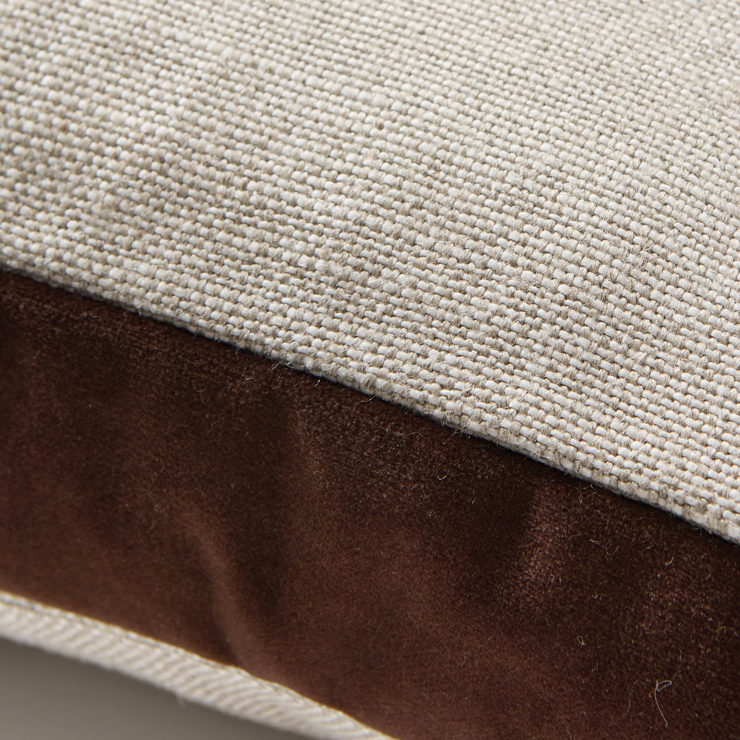 Dark Brown Velvet Gusseted and Linen Square Pillow - Image 2