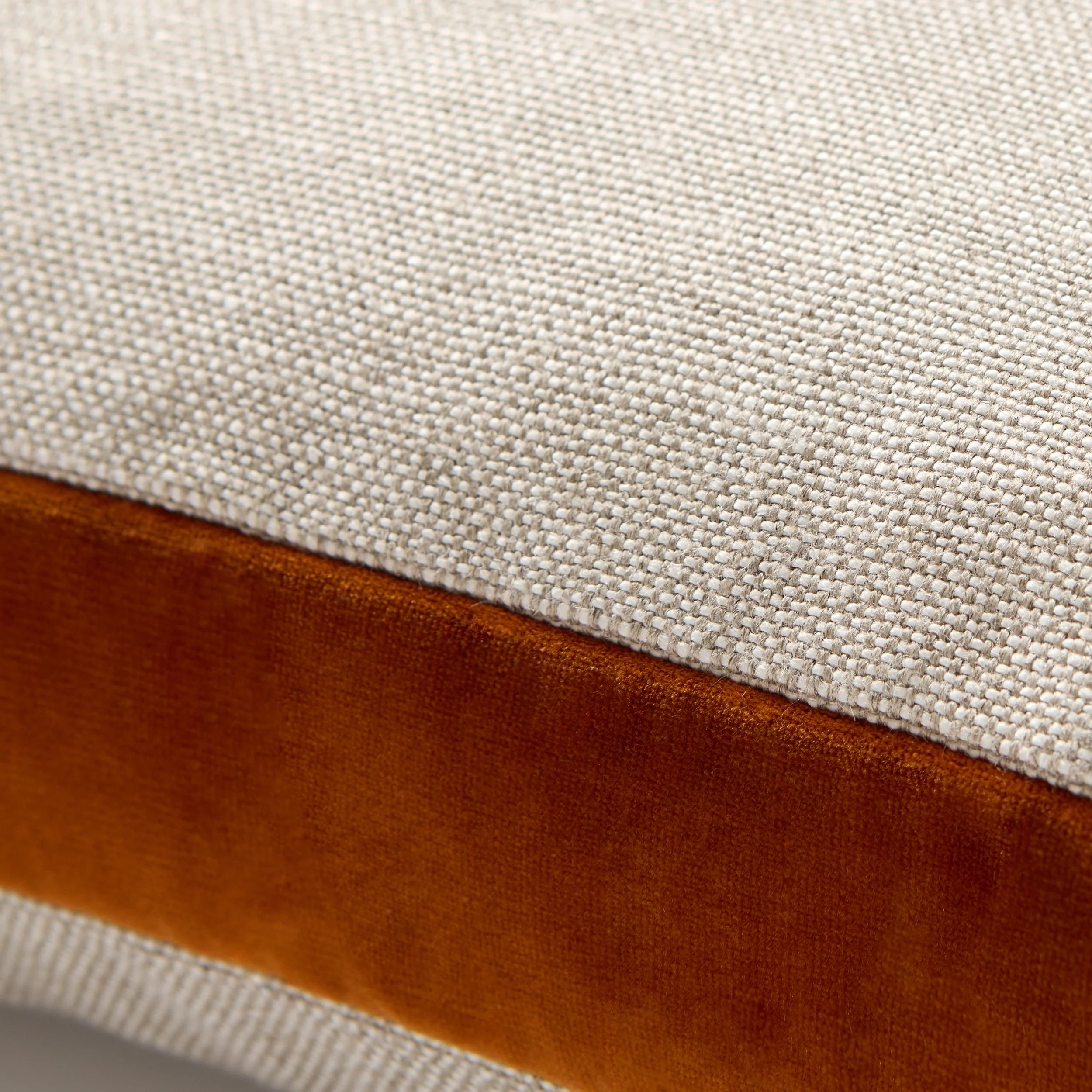 Rust Orange Velvet Gusseted and Linen Square Pillow - Image 2