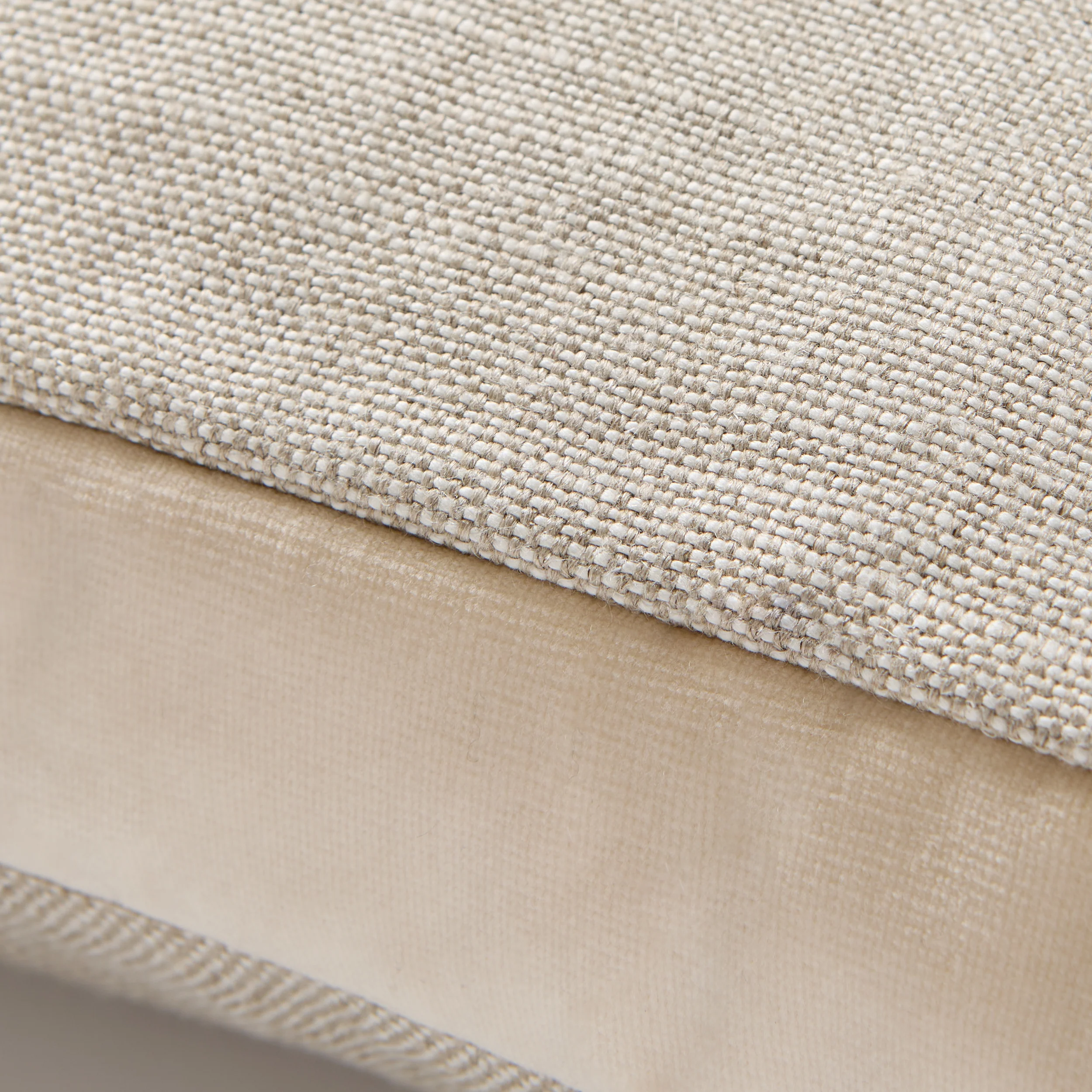 Tan Velvet Gusseted and Linen Square Pillow - Image 2