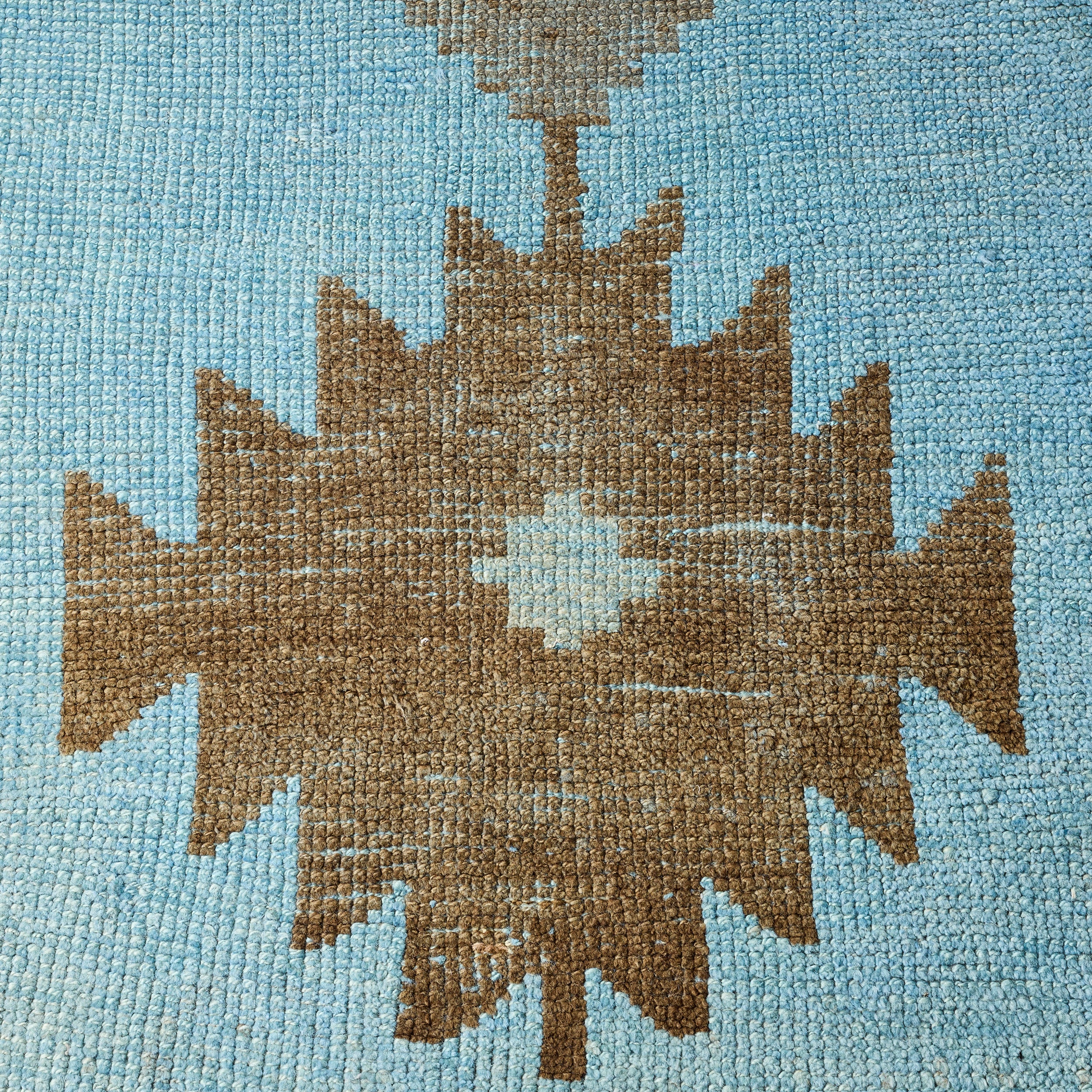 Vintage Light Blue and Brown Aztec Runner Rug - Image 3