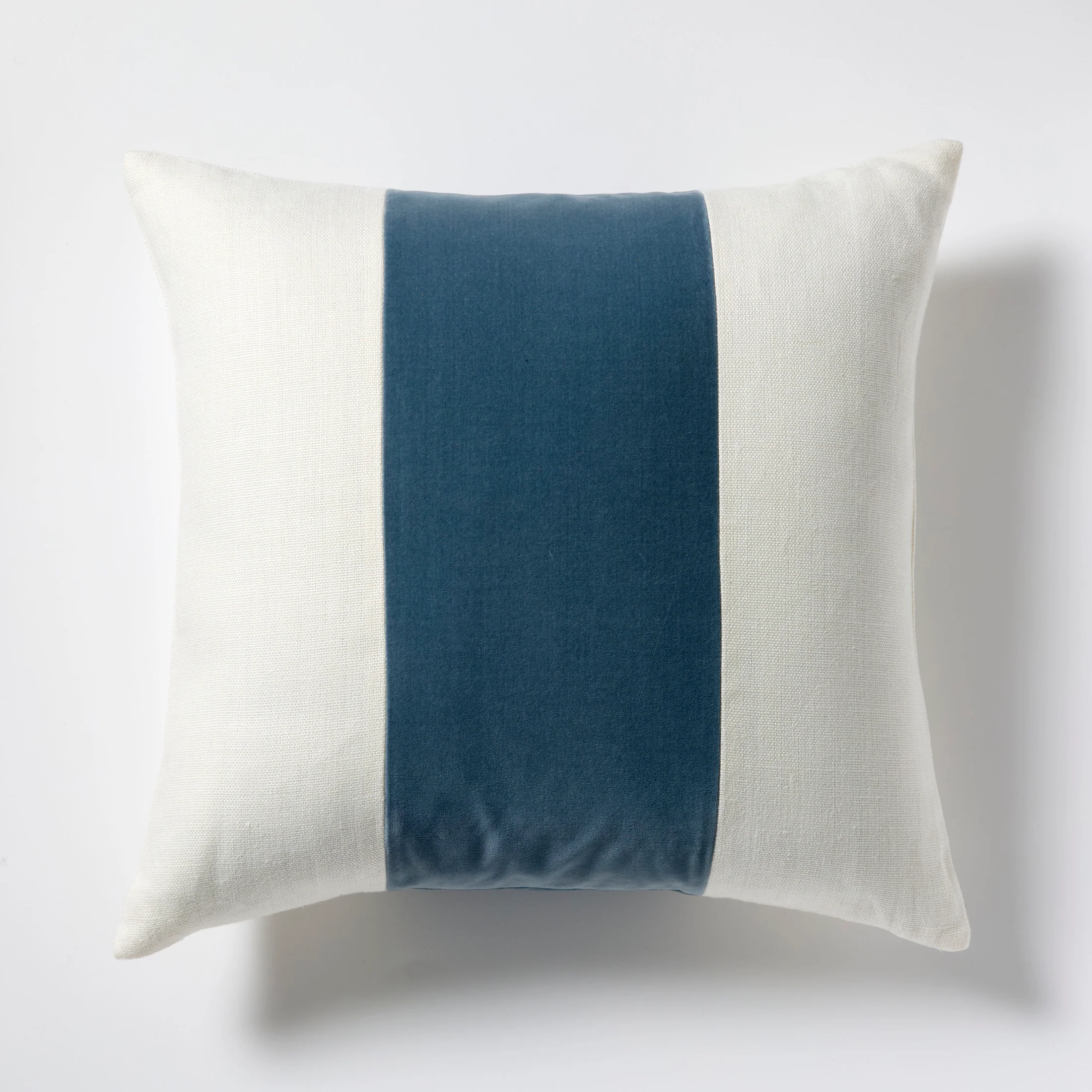 Wedgewood Grey Wide Velvet and Linen Stripe Pillow