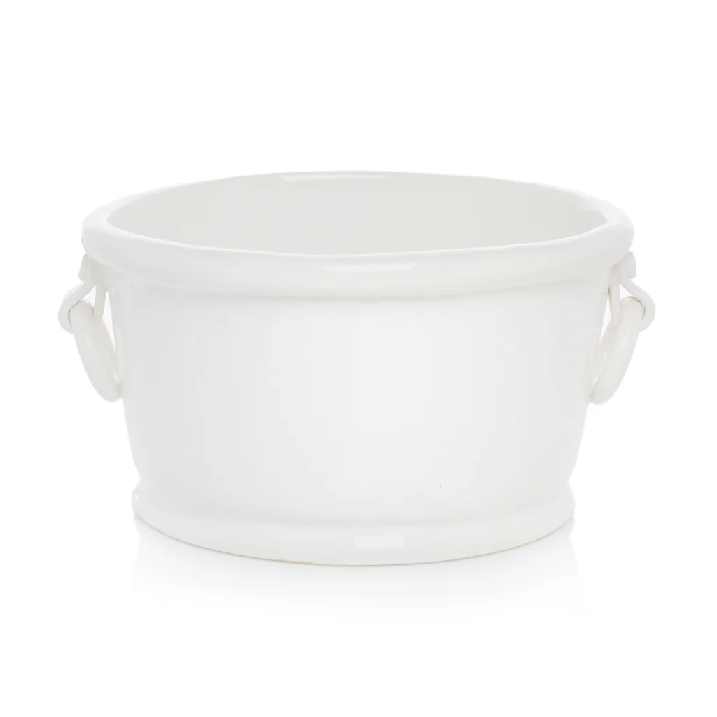 White Ceramic Oval Ice Bucket with Ring Handle - Image 3