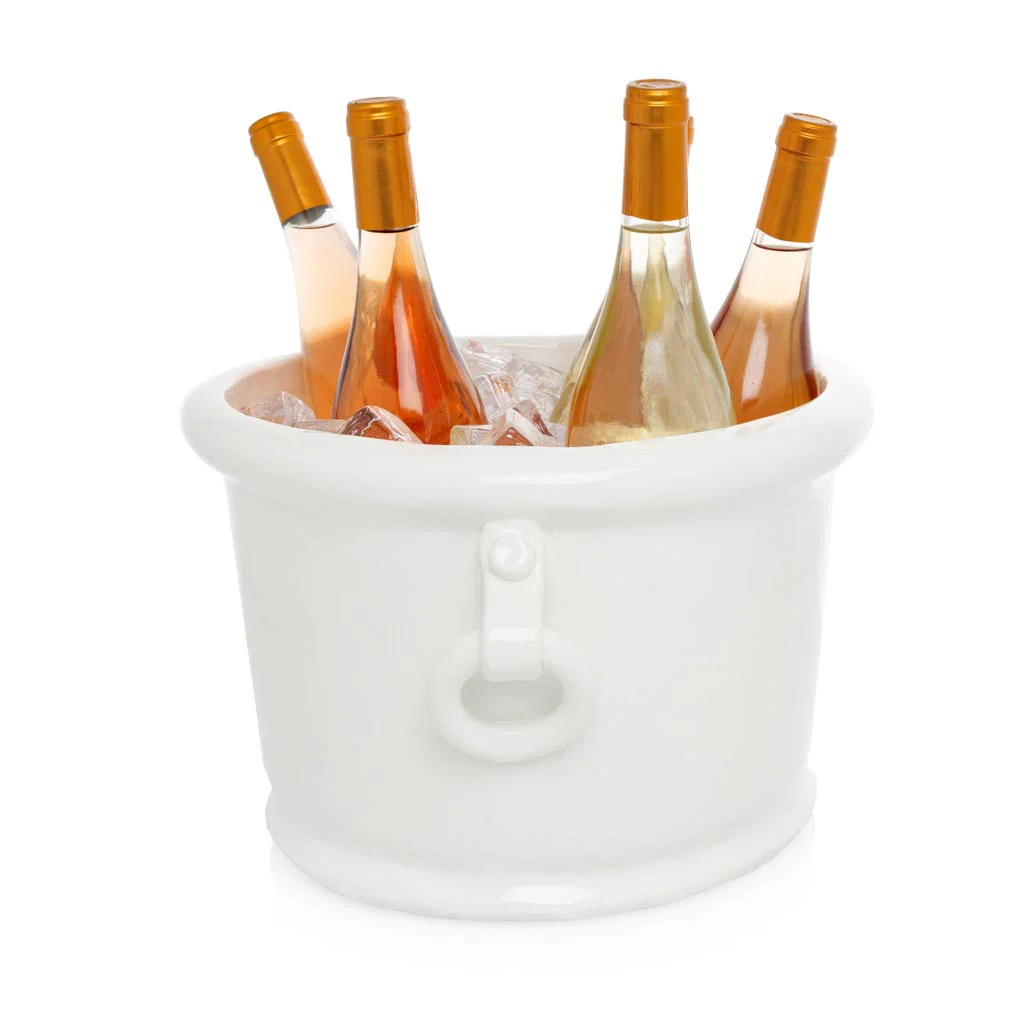 White Ceramic Oval Ice Bucket with Ring Handle - Image 5