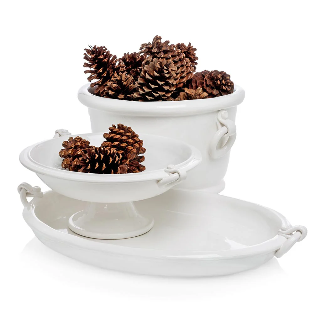 White Ceramic Oval Ice Bucket with Ring Handle - Image 6