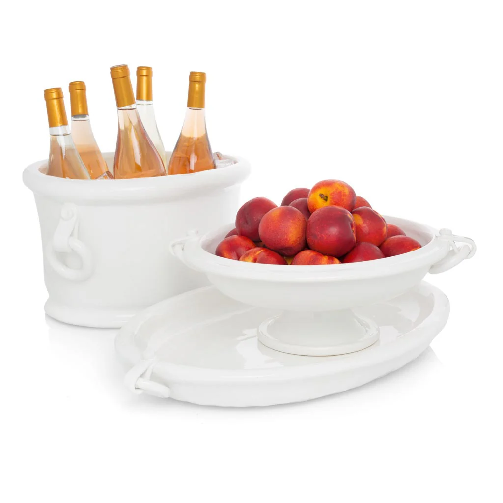 White Ceramic Oval Ice Bucket with Ring Handle - Image 7