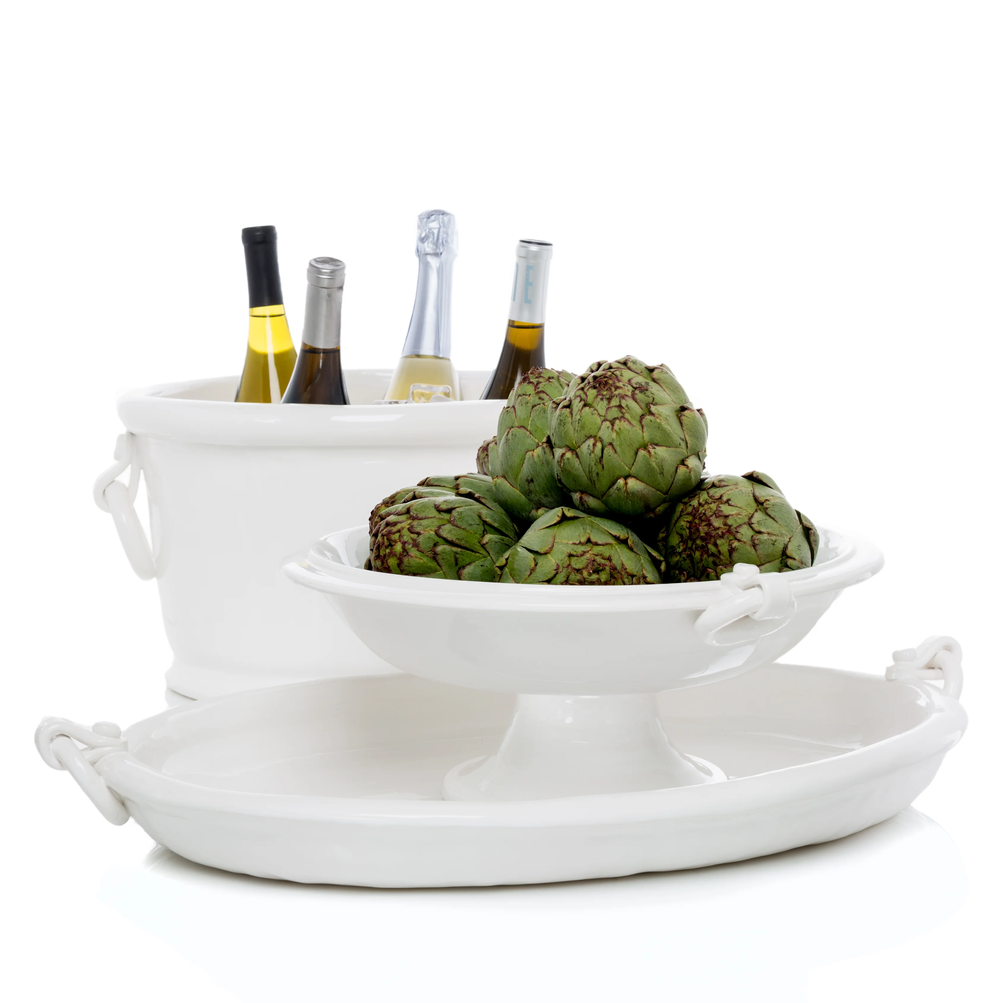 White Ceramic Oval Ice Bucket with Ring Handle - Image 8